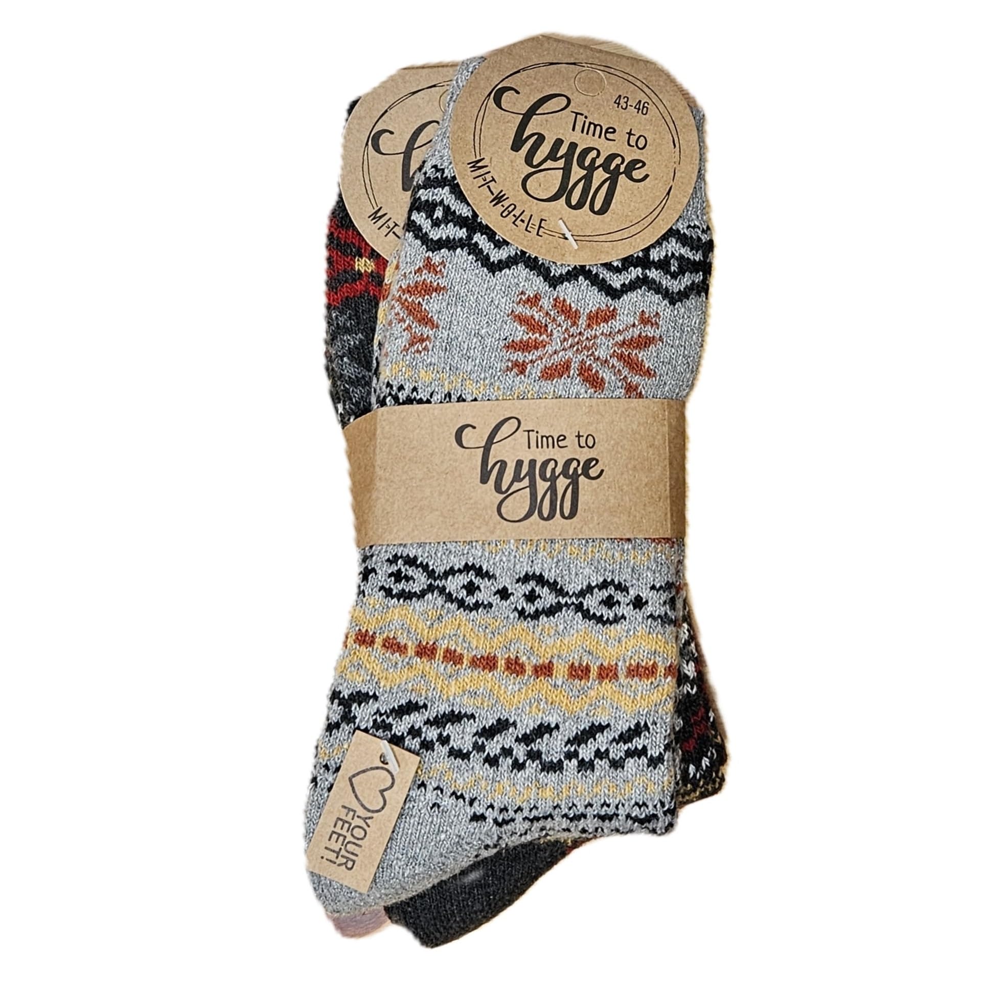 Leo Design Norwegian Wool Socks for Men & Women, Winter Thermal Knitted, Scandinavian Nordic Crew Soft & Warm, Comfortable, Hygge cushioned Socks for cold weather, 2pair (Bundle 4, 3-5)