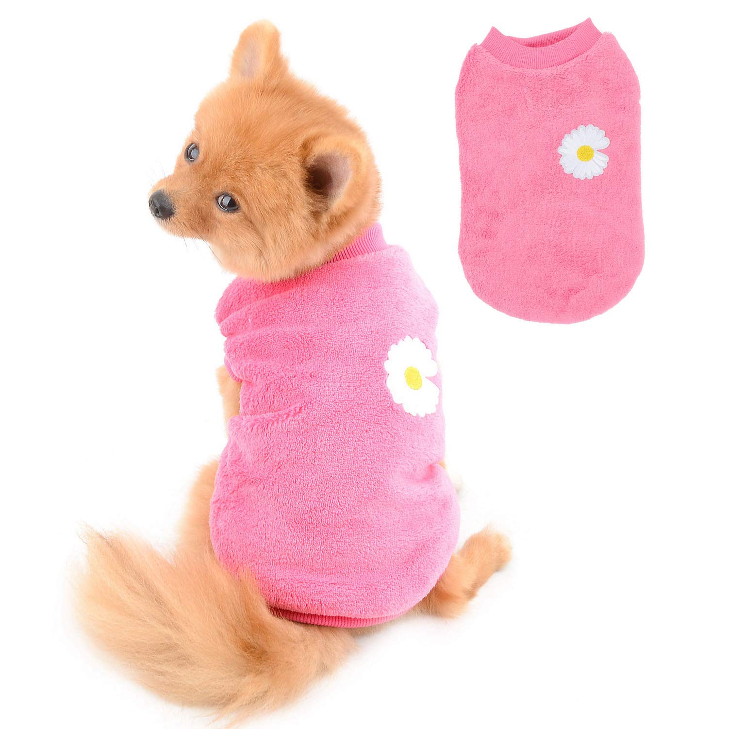 SELMAI Dog Sweater Beautiful Embroidery Flower Jumper for Dachshund Soft Fleece Winter Coats for Small Dogs Girls Chihuahua Clothing Pet Clothes for Cats Daily Wear Windproof Cold Weather Hotpink S โ image 1