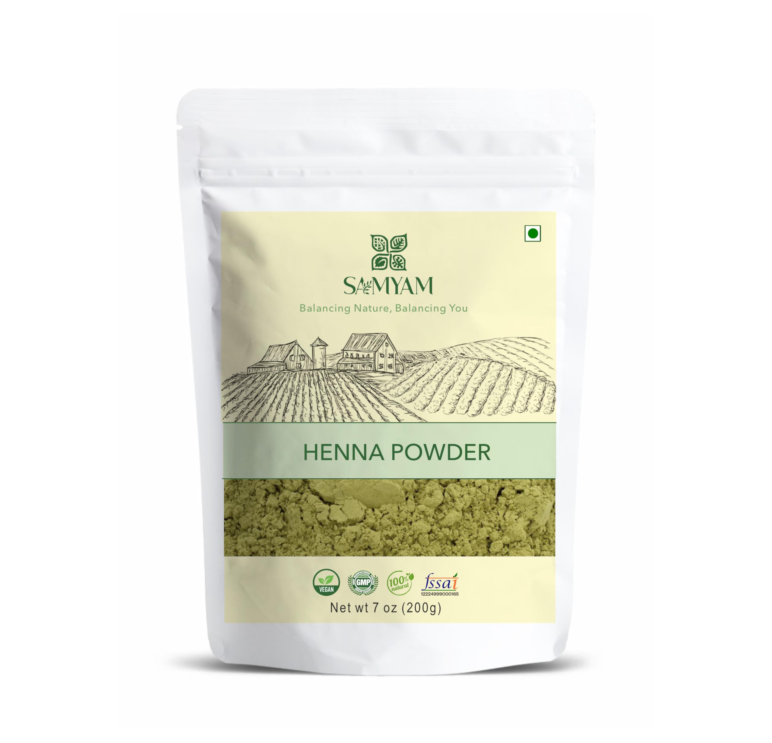 SAMYAM Pure Henna Powder – opakowanie 200 g | Natural Hair Color, Triple Sifted Rajasthani Henna, bez PPD