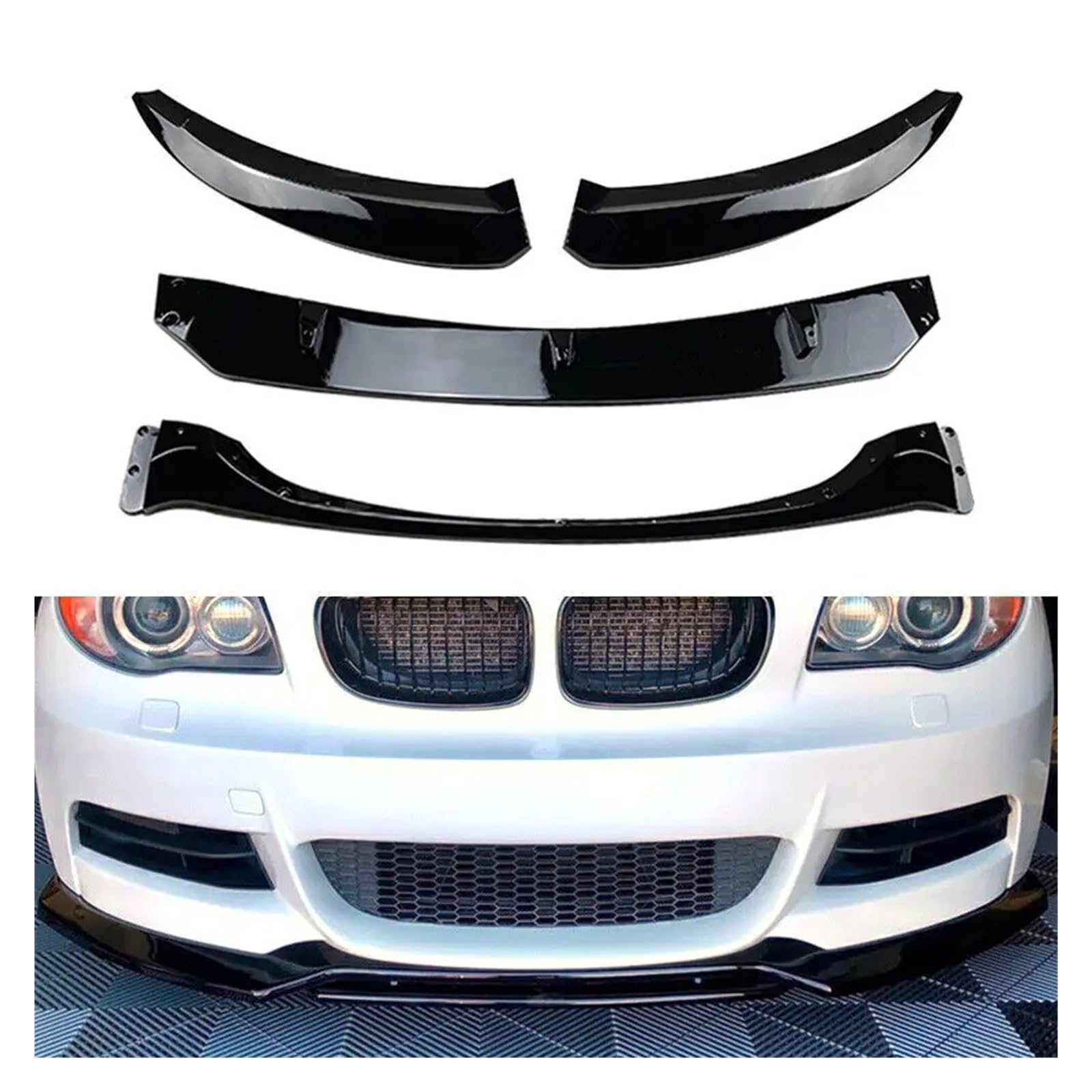 Spoiler Delantero para BMW E82 E88 Serie 1 118d 120i 120d 125i 135i 2008-2013 4 Piezas Parachoques Delantero Divisor De Labios Alerón Canard Difusor Kits De Carrocería(Carbon Look)