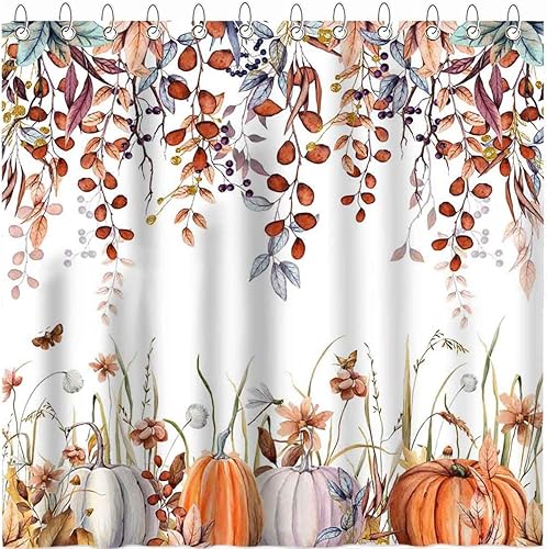 Miniatura 5 de Mocsicka Cortina de ducha de otoño, cortina de baño de calabaza botánica, cortina de baño de tela impermeable para otoño, Acción de Gracias, juego