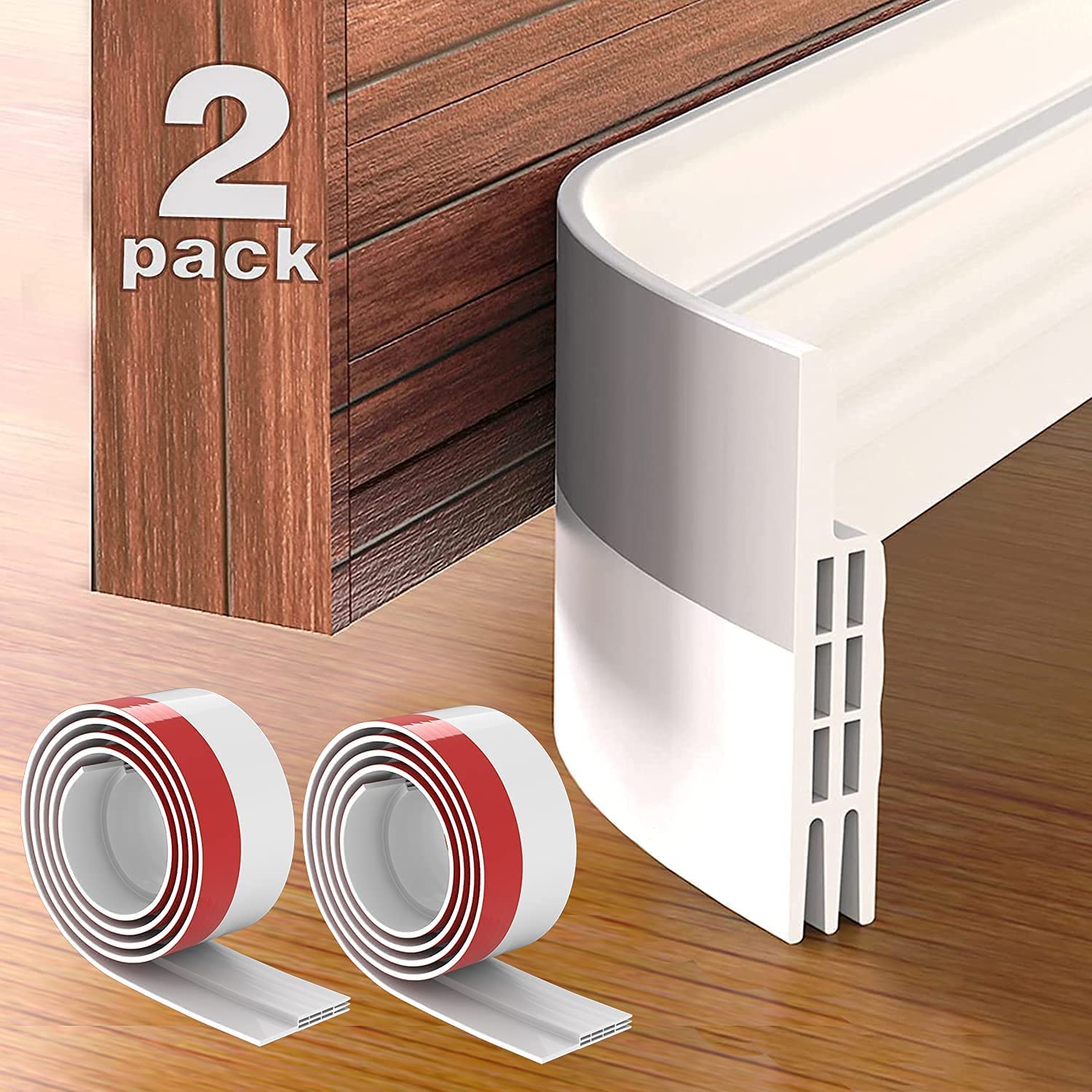 Oasisgalore 2 Pack Changlian Self -adhesive Door Draft Blocker, Rubber Weather Stripping Door Bottom Seal for Soundproof, Windproof and Prevent Bugs, 2" W x 39" L (White)