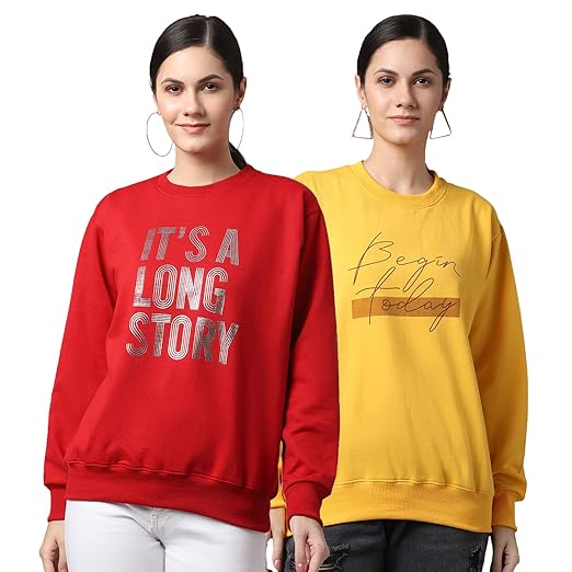 Fleece Round Neck Multicolor Sweatshirt for Women (Pack of 2)-SW_RRN_44_MRN_45_OLV_002-P