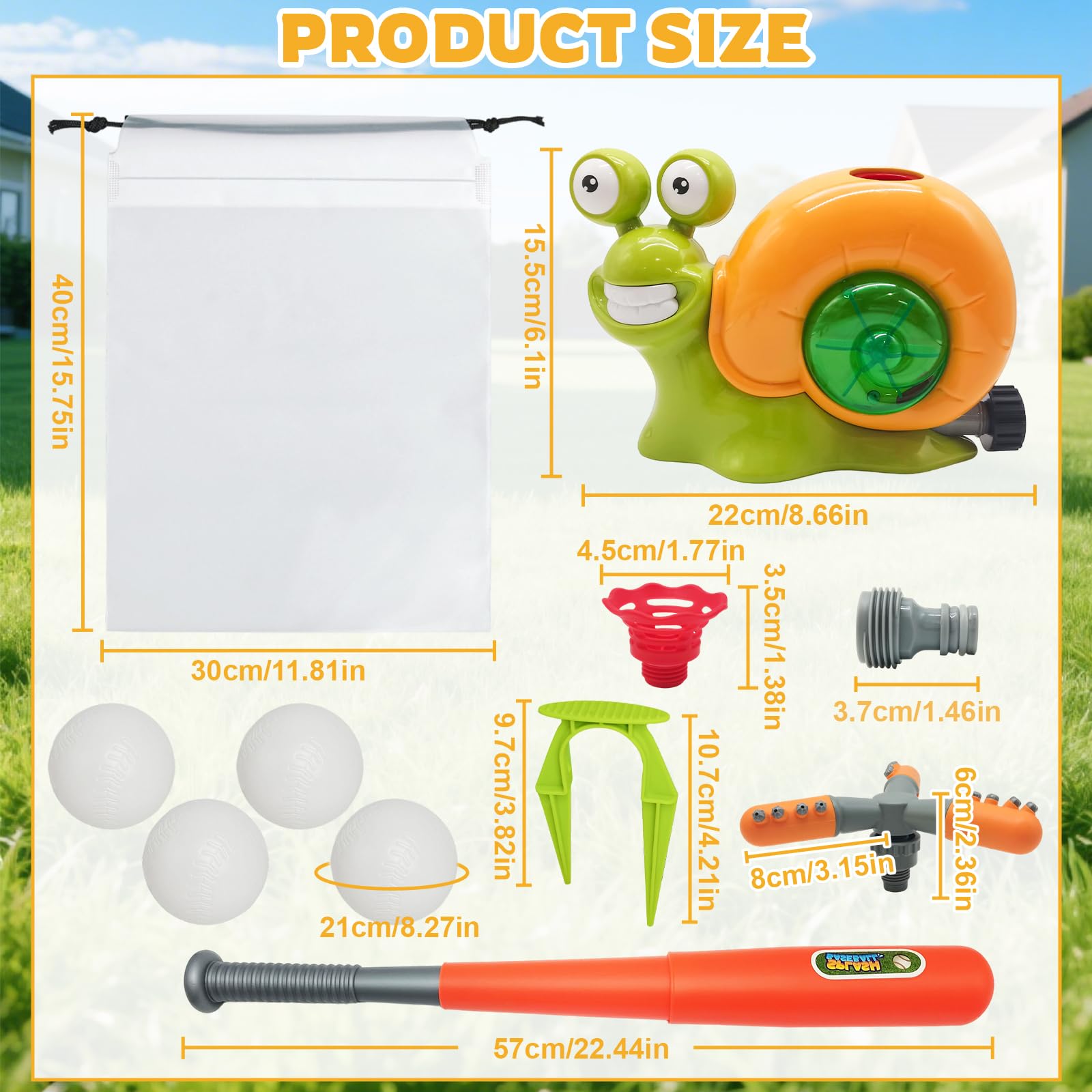 2 in 1 Water Sprinkler Baseball Toy for Kids Snail Water Toy with Spiral Nozzle - Image 2