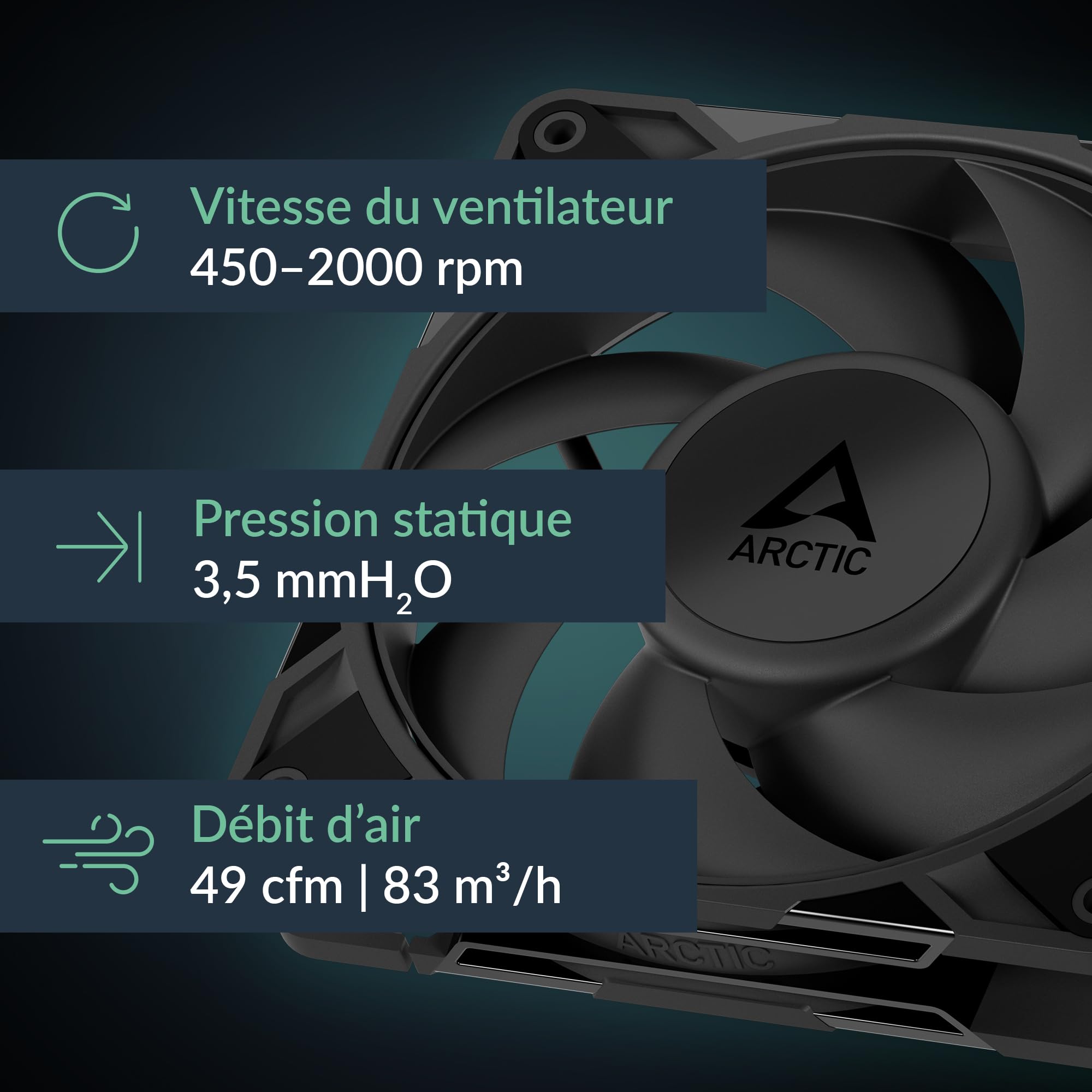 ARCTIC P12 Pro PST LN - 5 Pack - Ventilateur Premium à faible bruit, ventilateur PWM de 120 mm avec répartiteur de câble en Y, 450-2000 rpm, 0 rpm <5% PWM, palier Fluid Dynamic, 4 broches - Noir