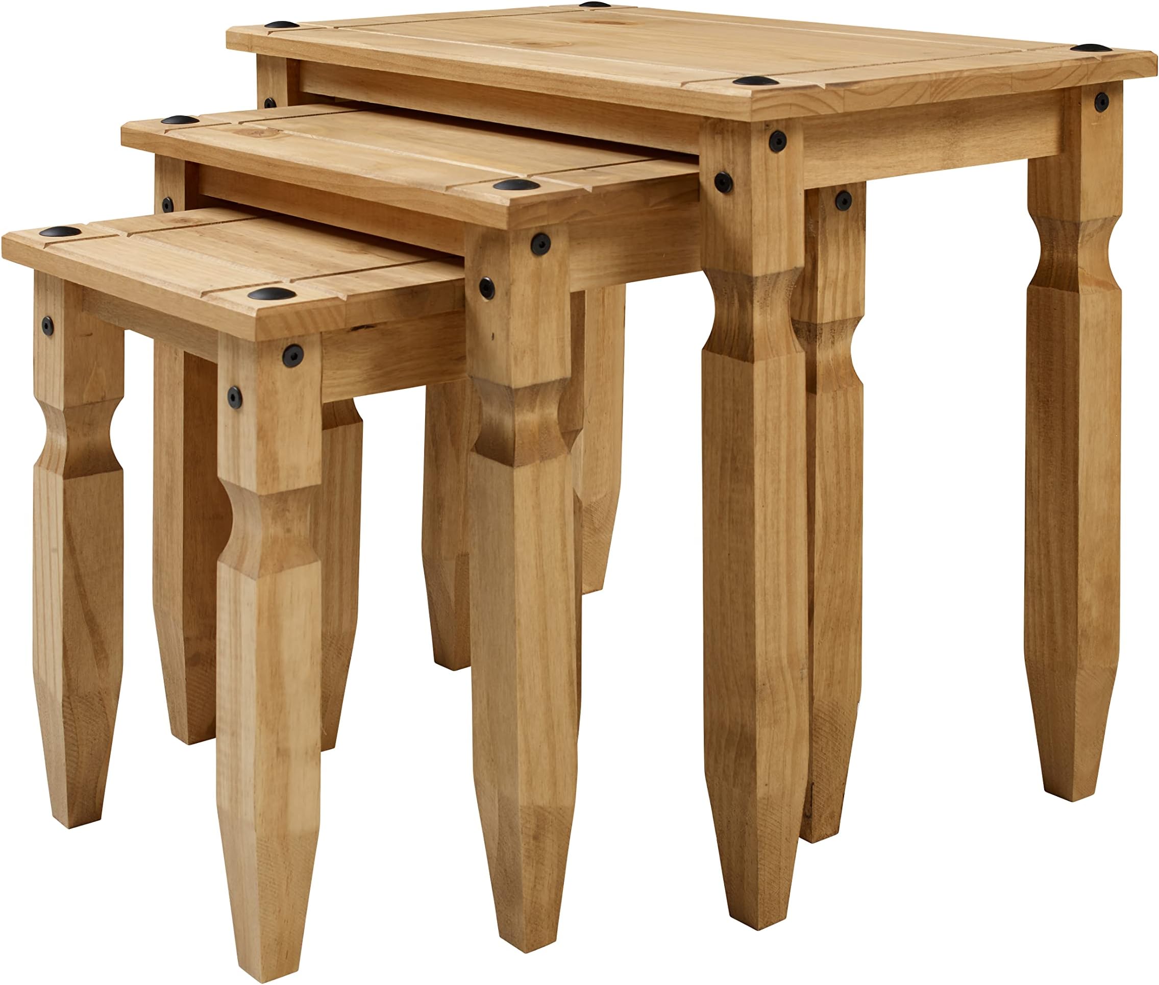 Mercers Furniture Trade Corona Piccolo Nest Of Tables Solid Wood Pine Wooden Small Side Lamp End Coffee Mexican Style Living Room Lounge 51cm High 53cm Wide 35cm Deep = Largest Table