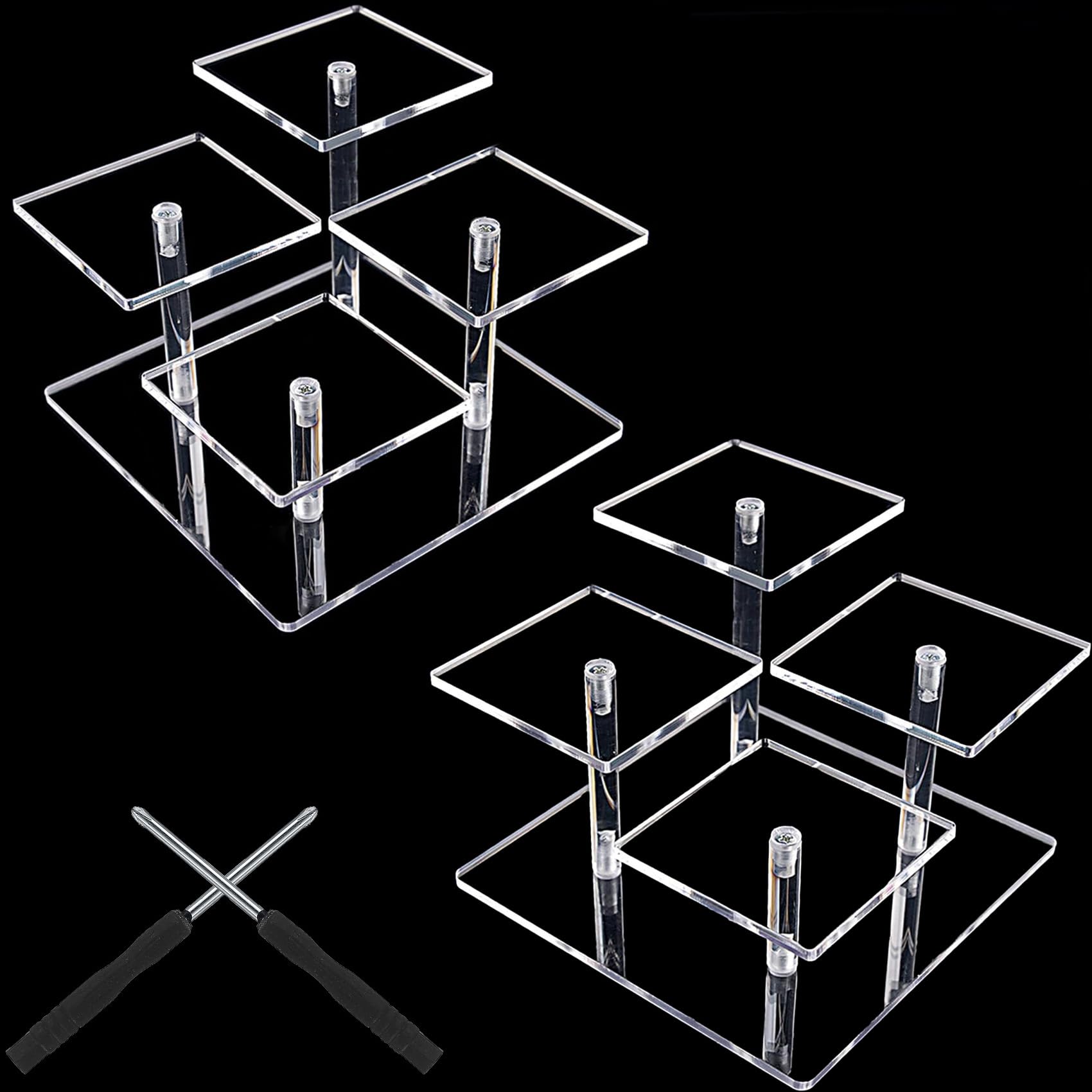 2 Stück Riser Display Regal Ständer Halter für Figuren Kosmetik Parfümständer Tischplatte klar Präsentationsständer Tiered Organizer für Schmuck, Cupcake, Dessert, Sammlerstücke, Kunsthandwerk