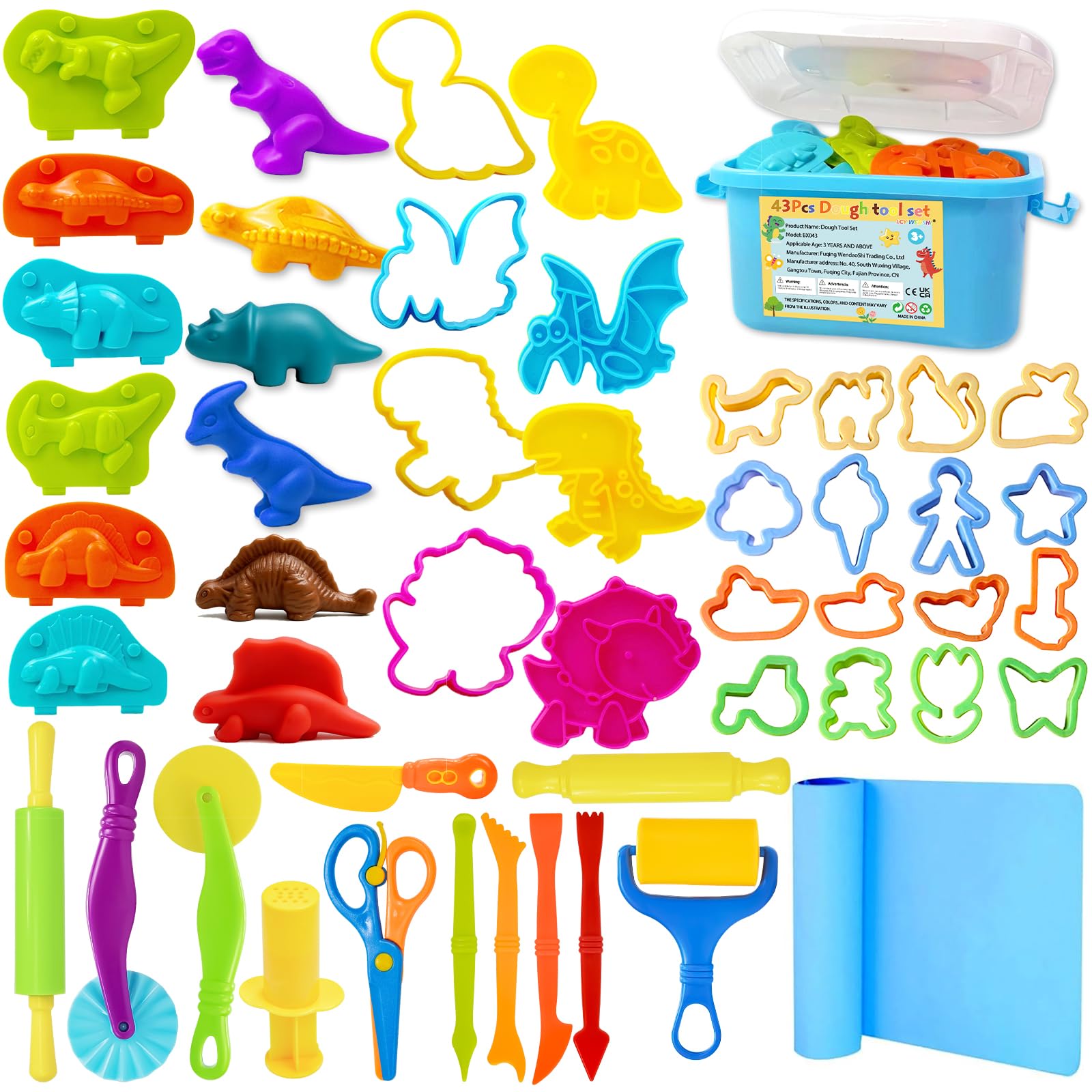Dough Play Tool Set, 43 Pcs Dough Tools Sets for Kids Ages 4-8 with Storage Container, Do…