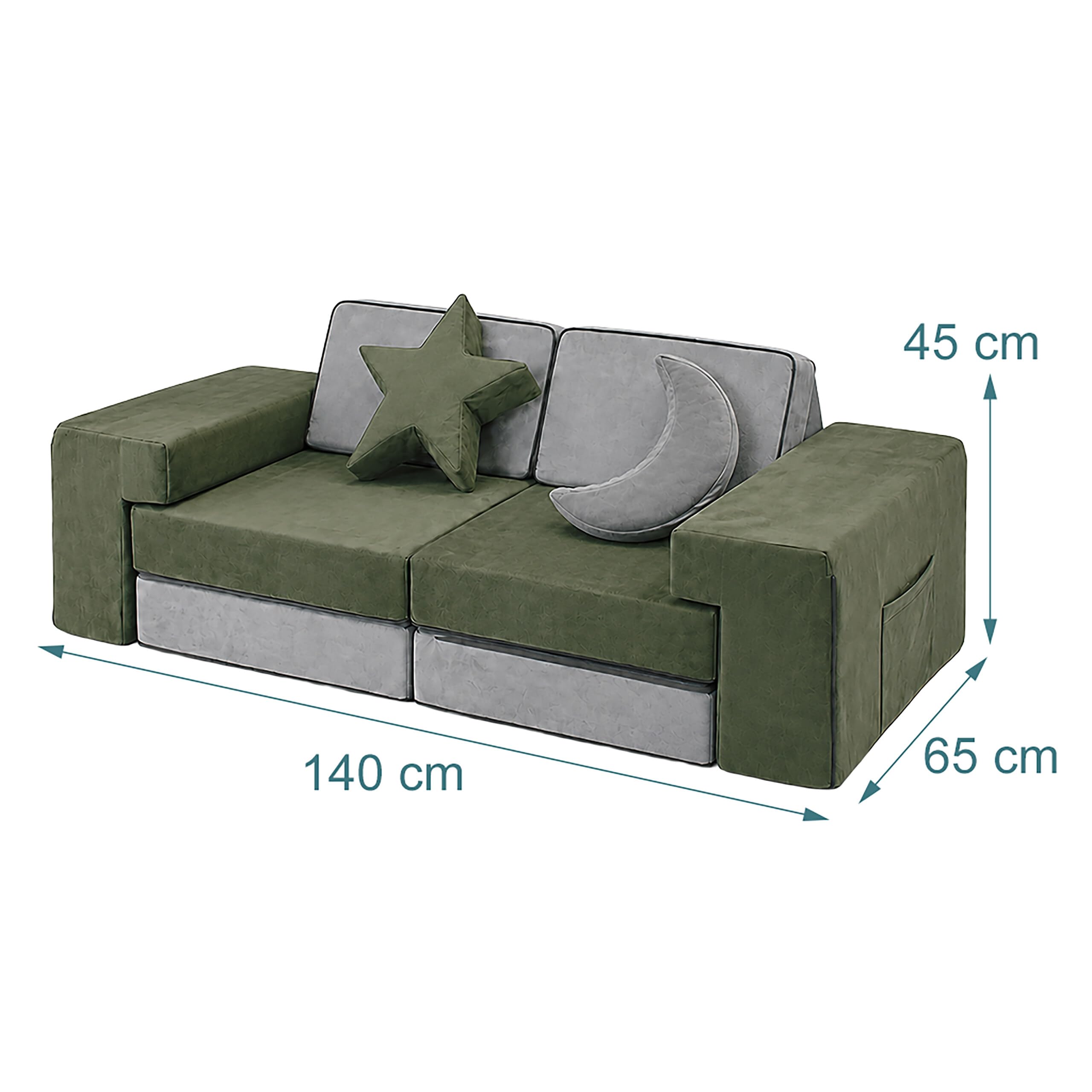 Relaxdays divanetto gioco modulare per bambini, HBT 45x140x65 cm