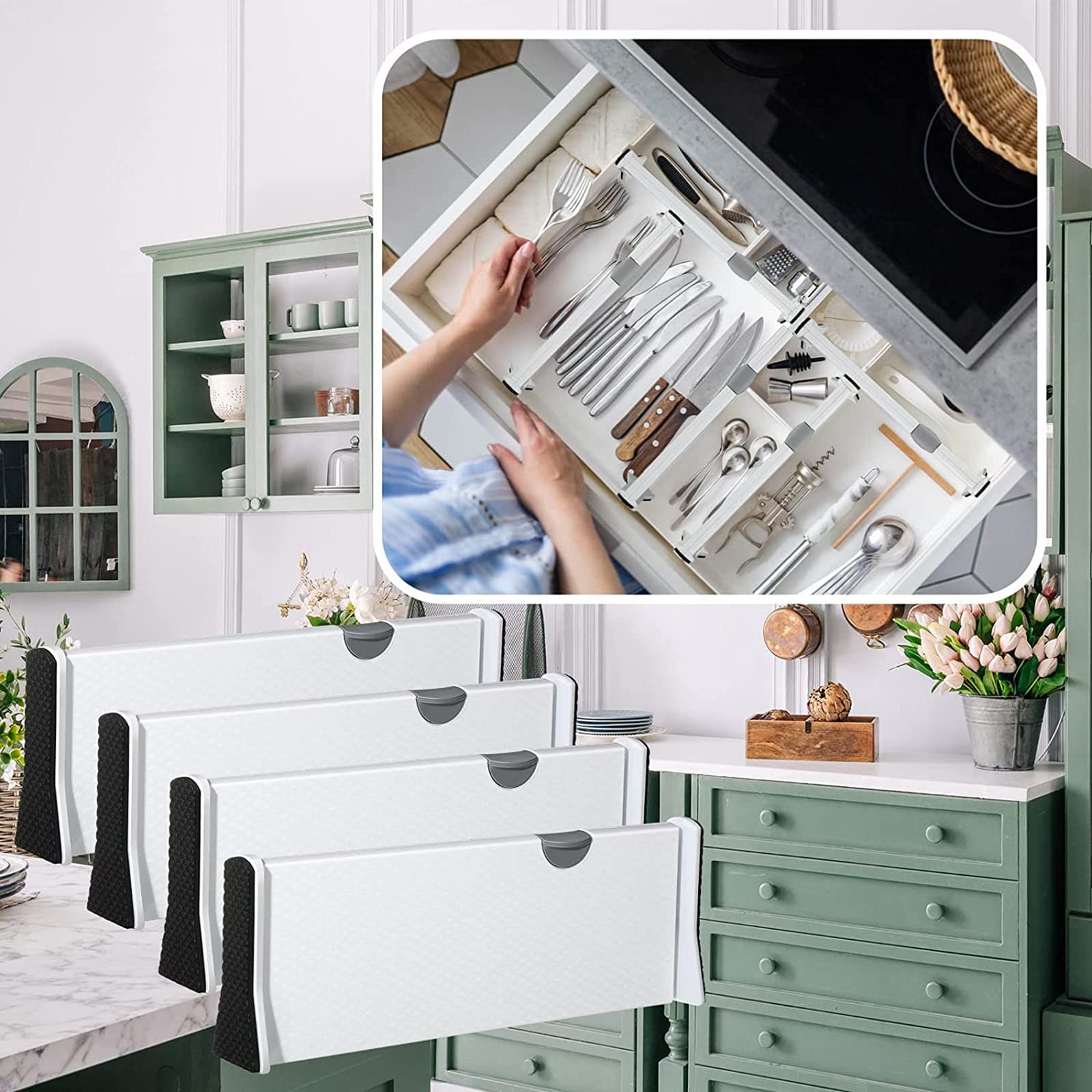 Divisori per cassetti - 4 Pollici di Altezza, divisori Regolabili per Cucina, cassettiere - Organizzatori per Abbigliamento, Vestiti per Bambini, Utensili,Confezione da 6 Separatori per cassetti