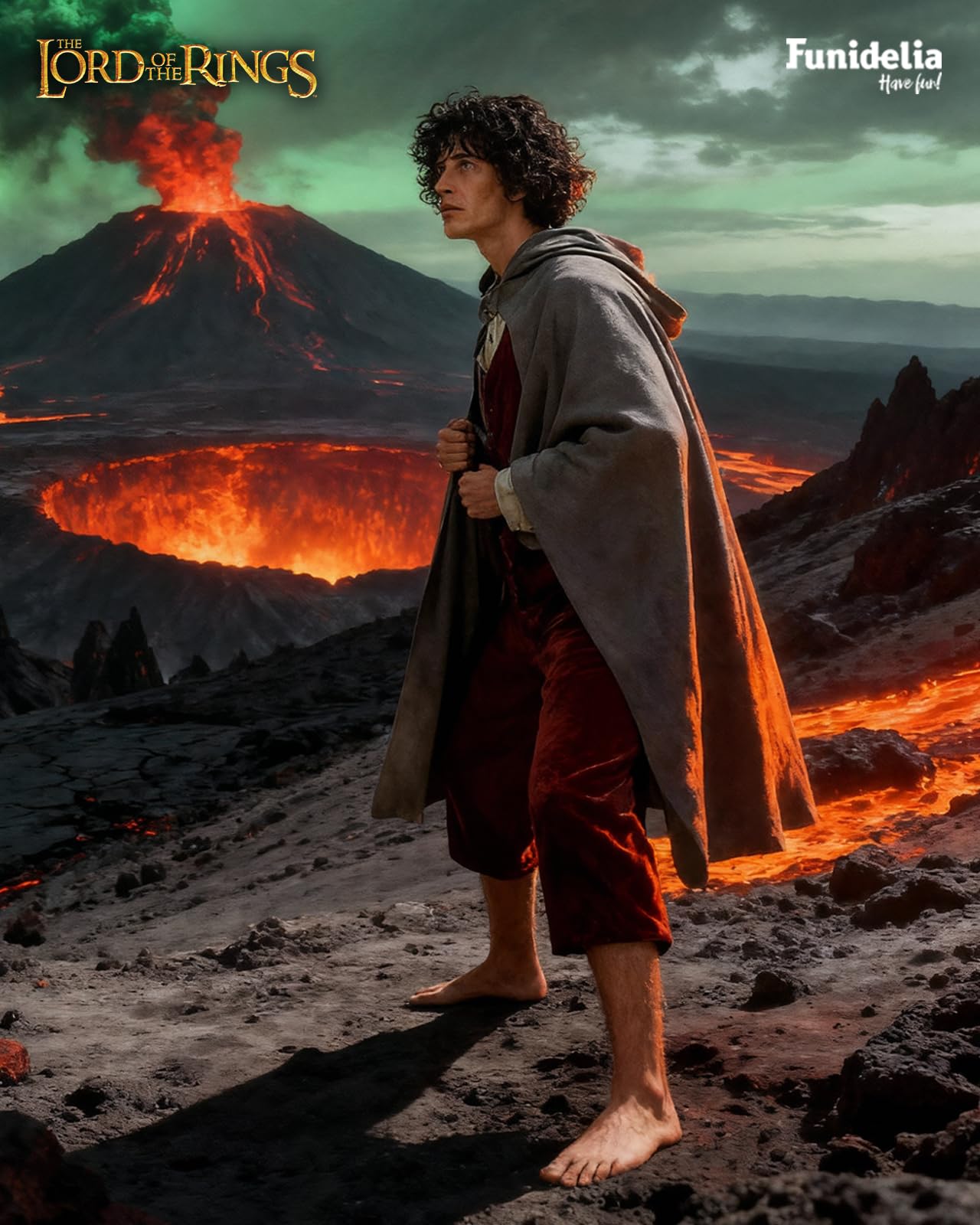 Funidelia Disfraz Oficial de Frodo - El Señor de los Anillos para hombre, Incluye camisa con chaleco, pantalón, capa, anillo, El Hobbit - Traje para adultos para Carnaval y Halloween - Talla L