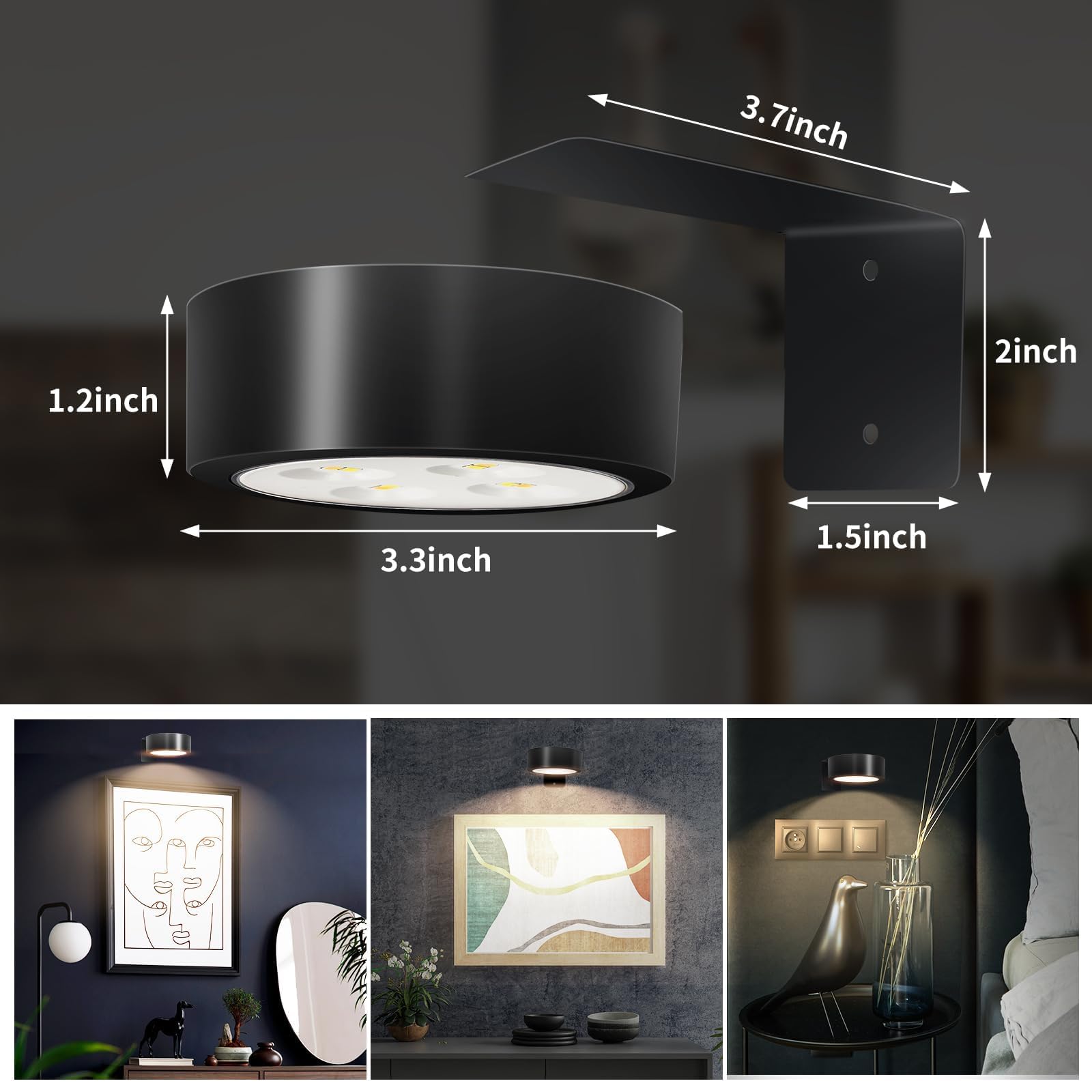 TTQ 4 PCS Magnetic Picture Lights for Wall Battery Operated,Wall Painting Light with Wireless Control,Art Display Light,Wall Decor Puck Lights for Picture Frame Portrait Artworking