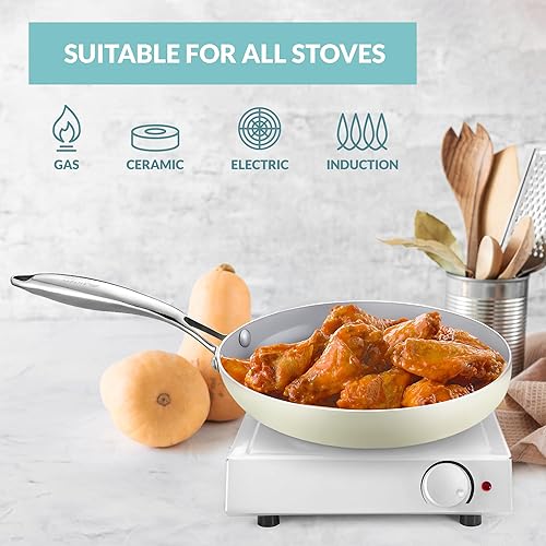 Miniatura 2 de Boxiki Kitchen Sartén de cerámica antiadherente con mango de acero inoxidable, no tóxico, sin PTFE ni PFOA, sartén para huevos de 8 pulgadas, apta