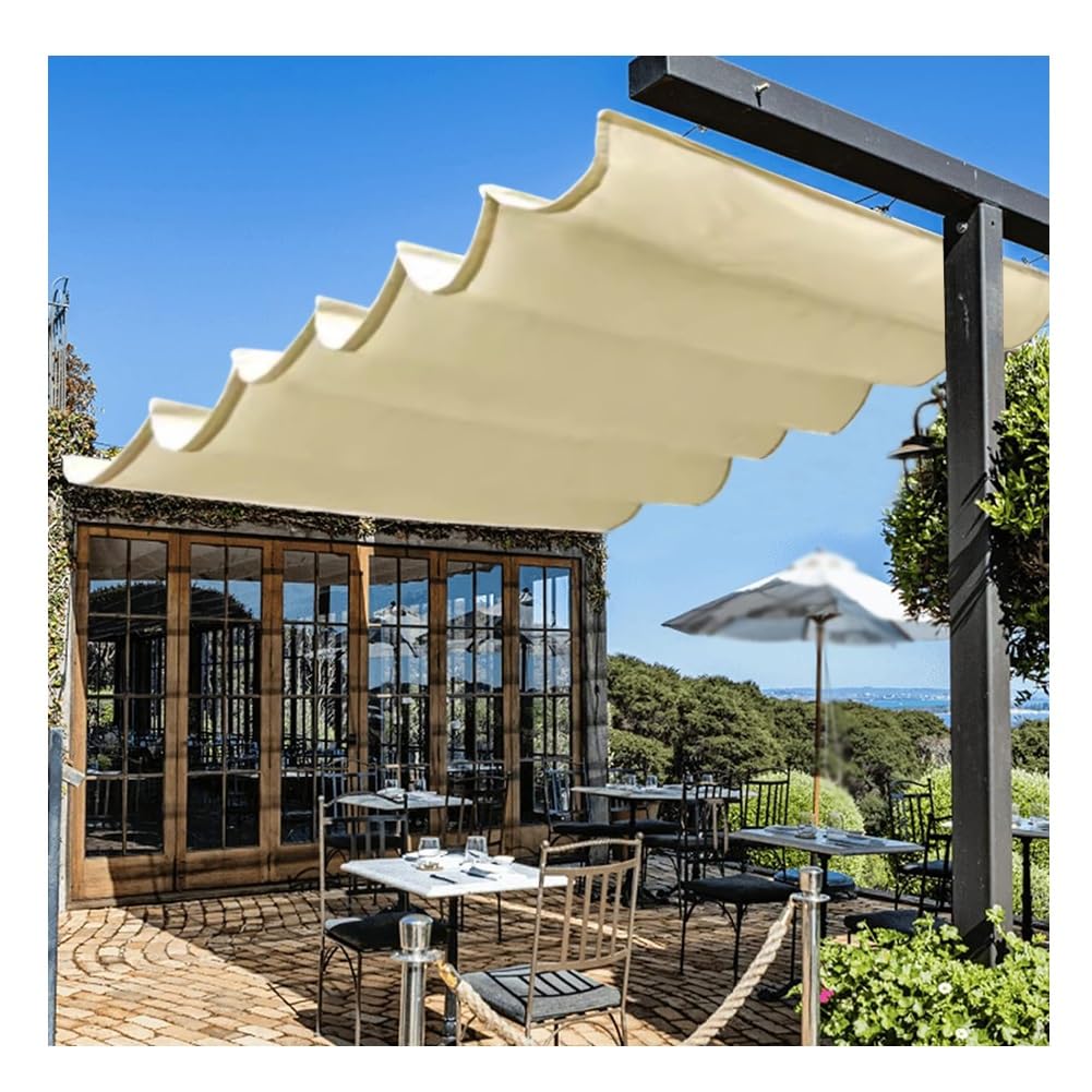 Terrassendach-Sets, wasserdichtes PU-Gewebe und Seilzug-System, Pergola, einziehbare Sonnensegel, Ersatzschiebedraht, Wellenmarkise für Hinterhof, Veranda, gegen leichten Regen Garten