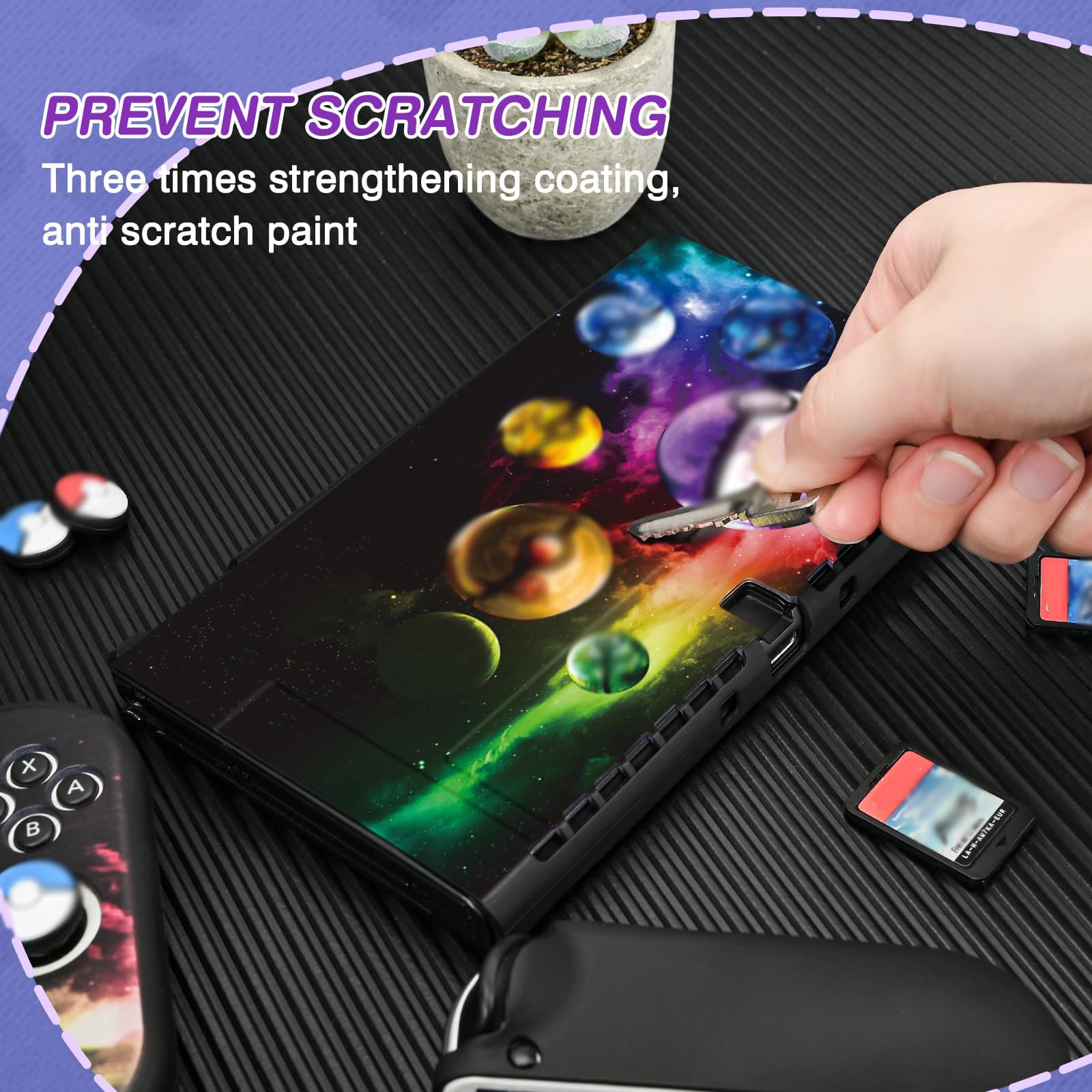 DLseego Funda para Switch OLED,Funda Protectora de TPU Compatible con Switch OLED Model, con 4 Fundas de Agarre para el Pulgar, Absorción de Impactos Anti-arañazos,Bolas de Duende OLED