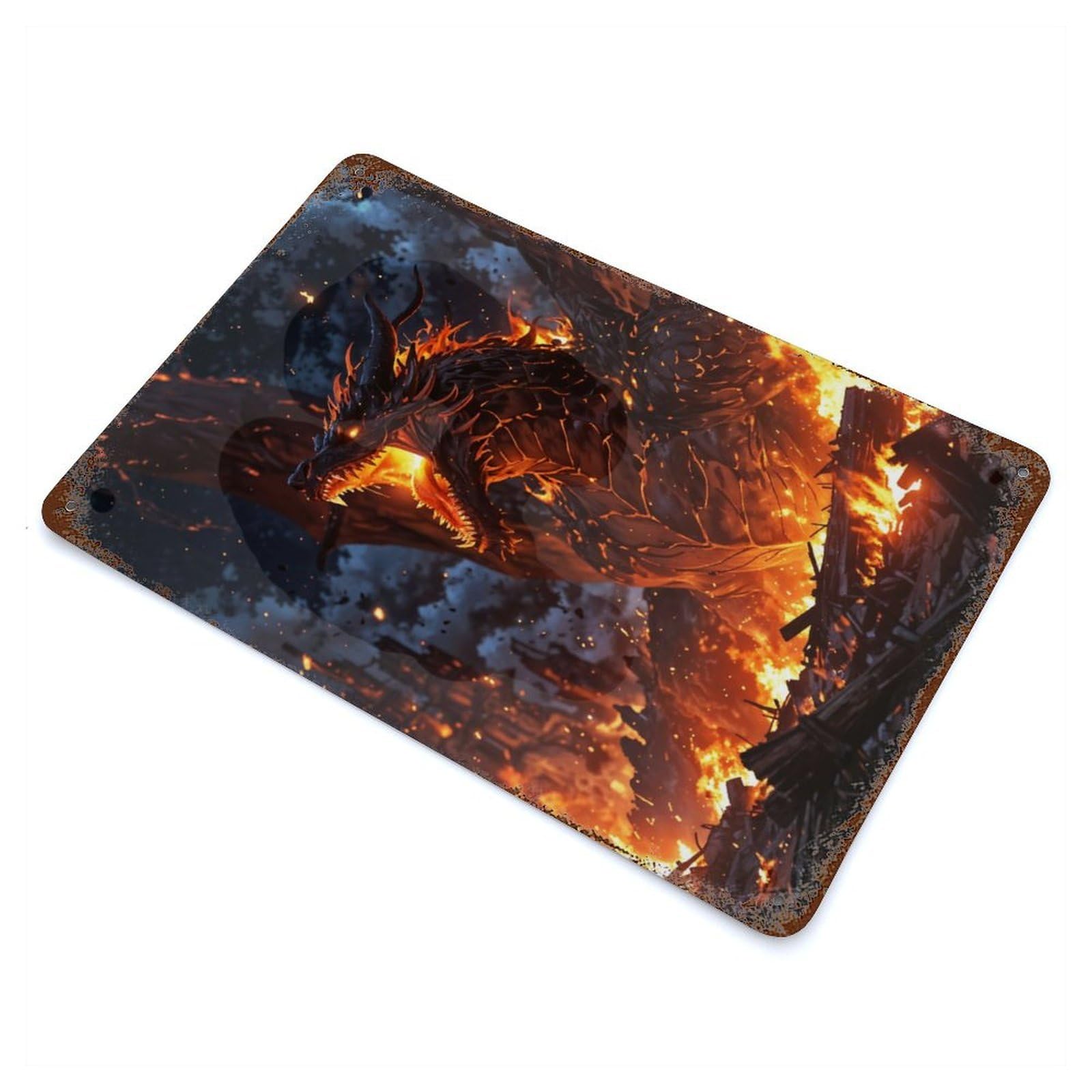 Dragon Fury Fire 11.8"x7.9" Rusty Metal Tin Sign, Shabby Chic Decor for Bistro, Counter And Cafe Decor