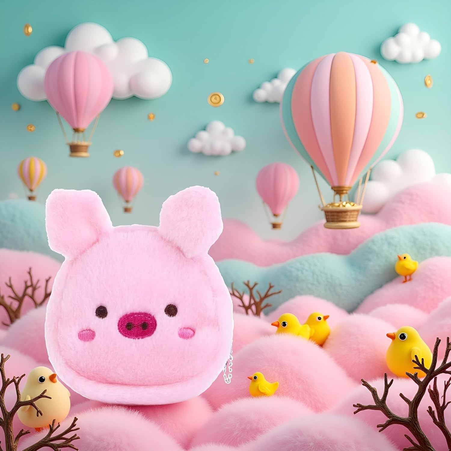 Pink Small Plush Coin Purse, Cute Cartoon Chicken Pig Avocado Shape Coin Purse Zipper Coin Bag Mini Wallet Handbag with Keychain Wallets, Card Cases and Money Organizers Accessories