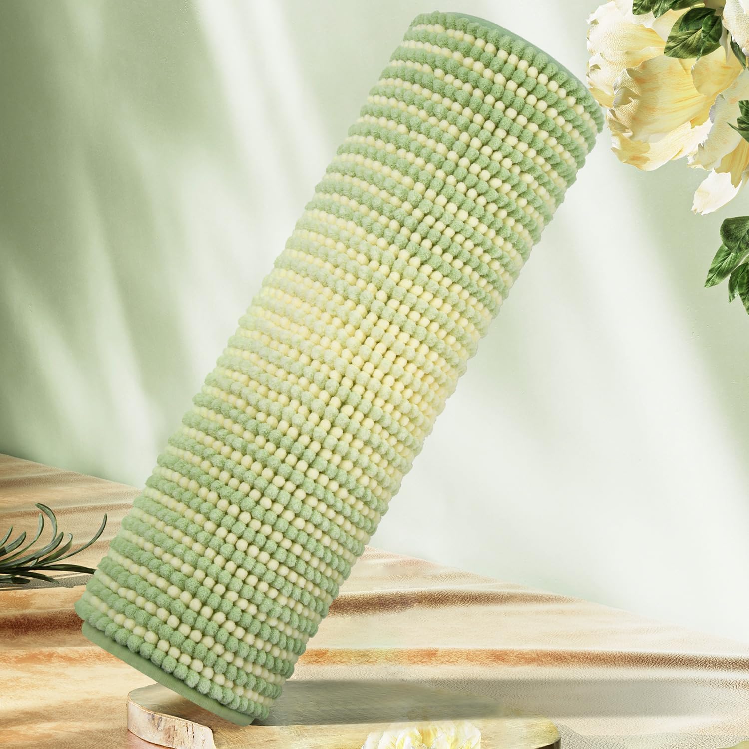 BSICPRO Large Bathroom Rugs, Bath Mat Rug for Bathroom Non Slip 20 x 47 Inches Water Absorbent Chenille Bathroom Floor Mats Machine Washable (Mint Green and Cream)