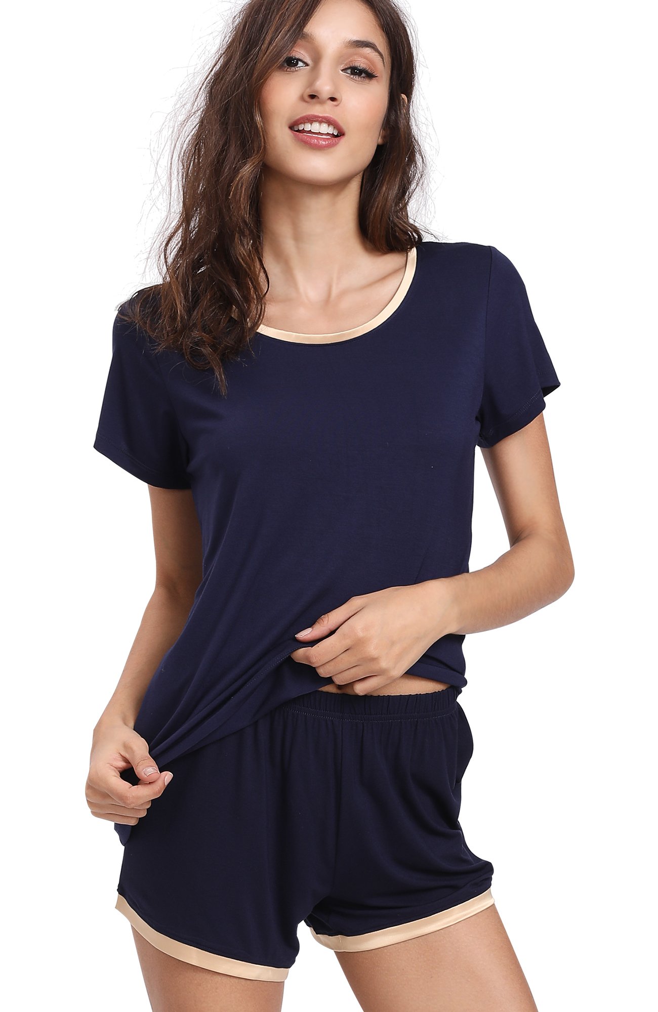 Women's Bamboo V-Neck Pajama Set - Short Sleeve Top & Shorts, Silky Soft Sleepwear, Moisture Wicking