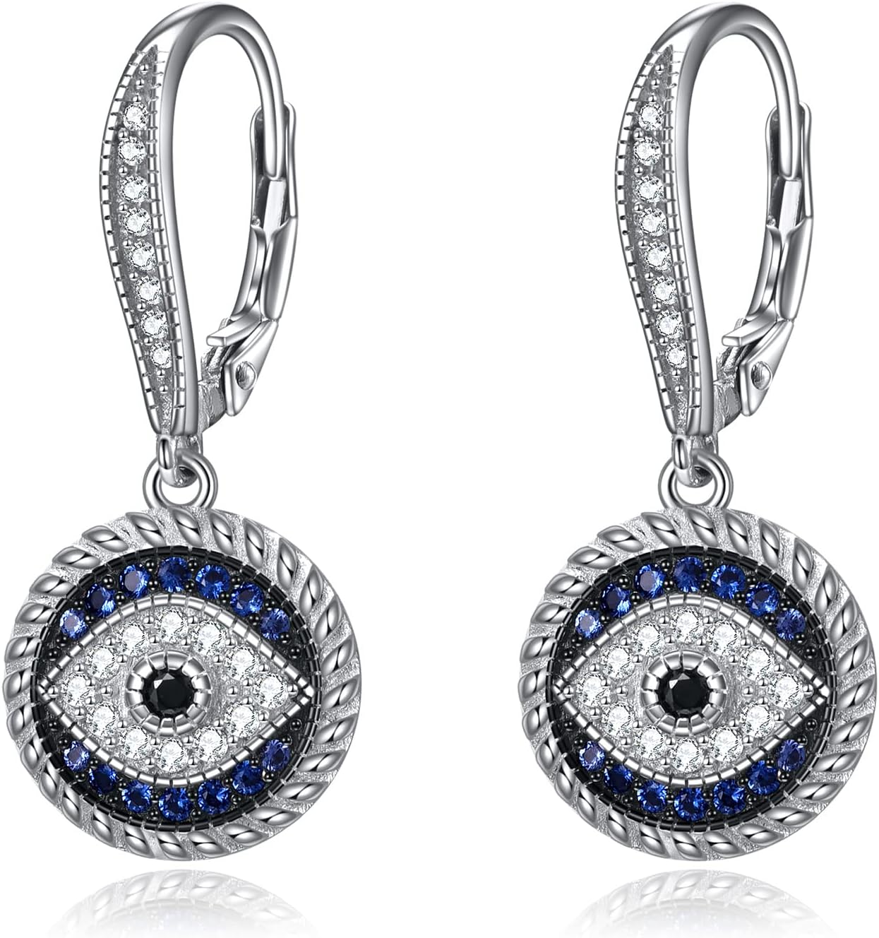 Evil Eye Earrings for Women 925 Sterling Silver Blue Evil Eye Leverback Earrings Huggie Hoop Earrings Evil Eye Dangle Earrings Minimalis Jewelry Gifts for Women