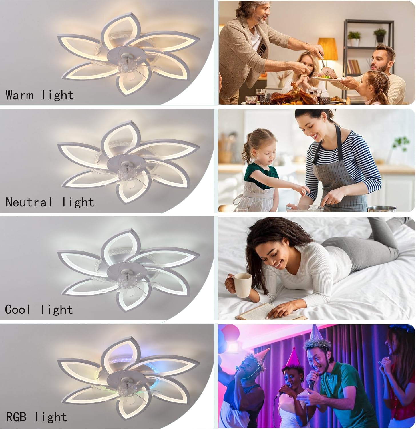 RGB Bluetooth Luces de Ventilador de Techo, LED Regulable Mute Iluminación Moderna con Mando a Distancia Adecuado para Dormitorio Salón Cocina Habitación Infantil Fiesta Blanco -87CM