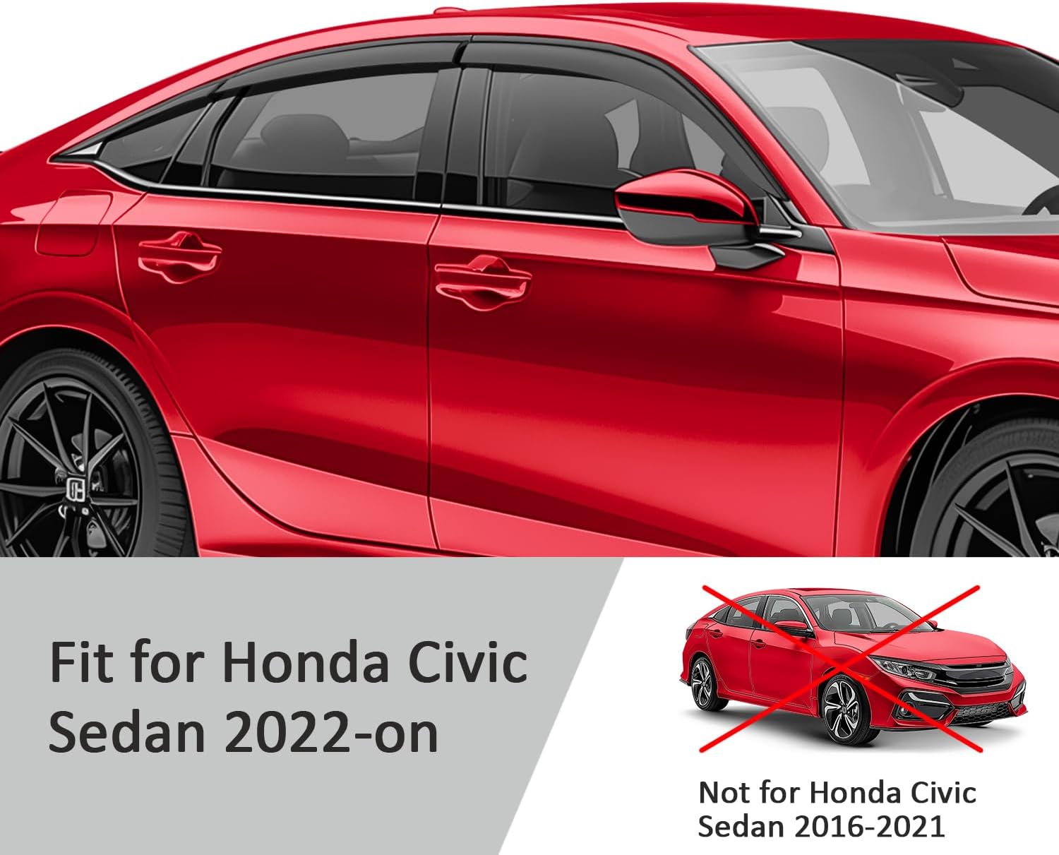 Voron Glass Tape-on Extra Durable Rain Guards for Honda Civic 2022-2026 Sedan, Window Deflectors, Vent Window Visors, 6 Pieces - 100911