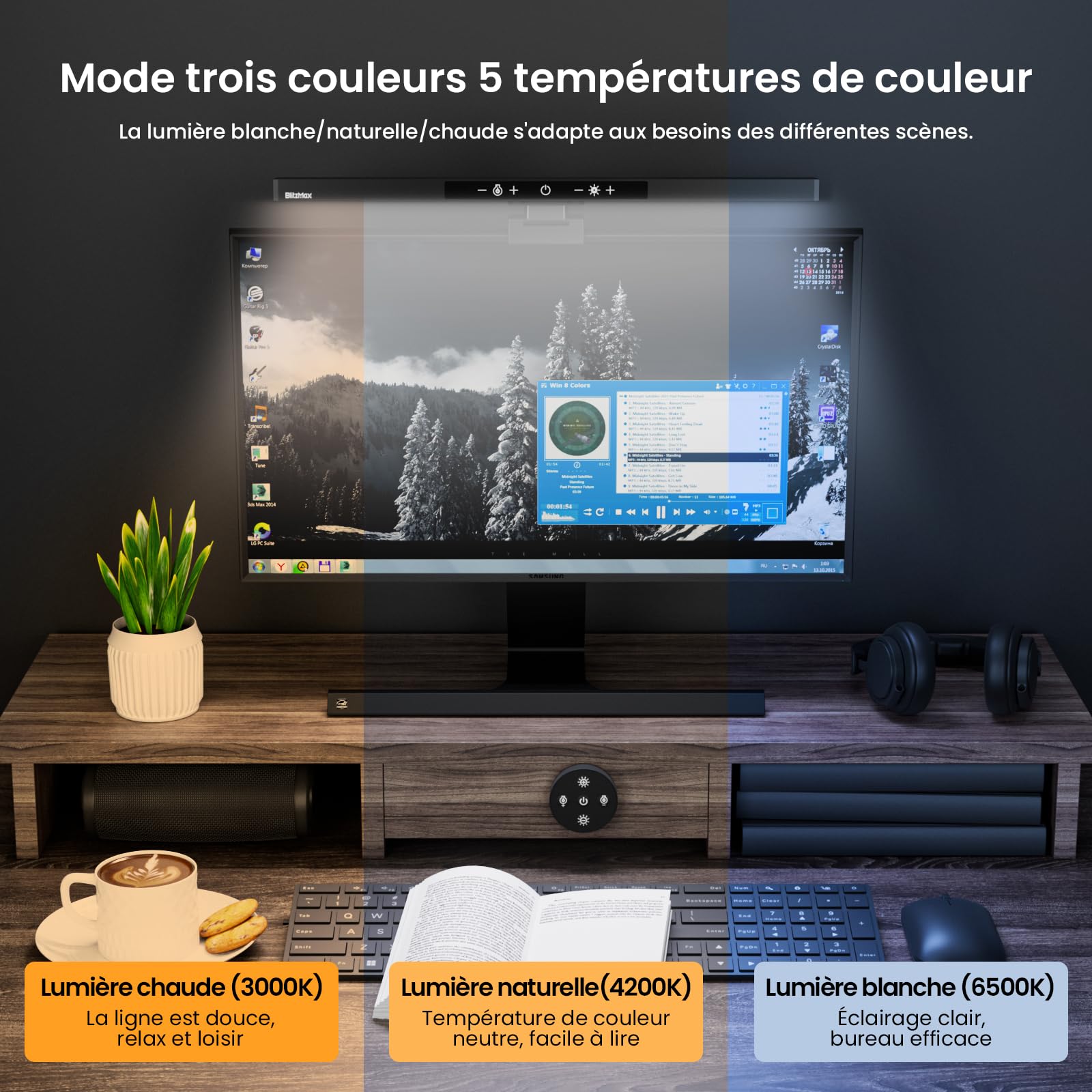 Lampe Ecran PC Screenbar Lampe de Bureau Écran Ordianteur avec Télécommande, Gradation Continue, Température et Luminosité Réglables, Fonction Mémoire, LED Ecran PC pour Office Home Gaming