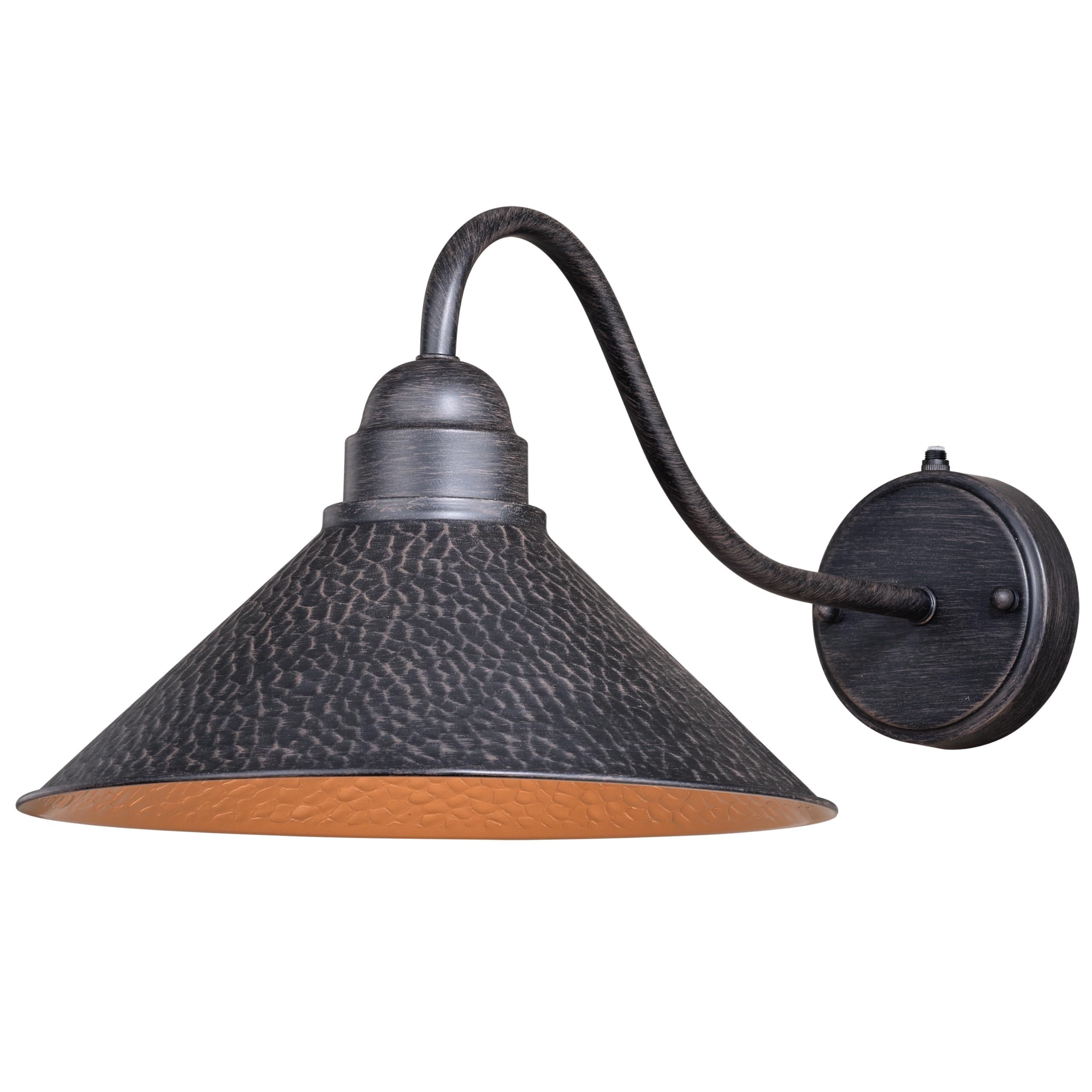 VAXCEL Outland 9.5 in. H 1-Light Aged Iron and Light Gold Dusk to Dawn Sensor Farmhouse Outdoor Wall Sconce, Gooseneck Metal Shade, Dark Sky Compliant