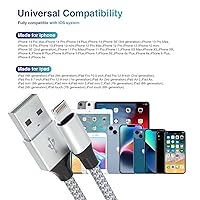 Vista 7 de Cable de carga duradero para iPhone de 6 pies, paquete de 3 [certificado Apple MFi], cable Lightning trenzado de nailon para iPhone, cable de carga