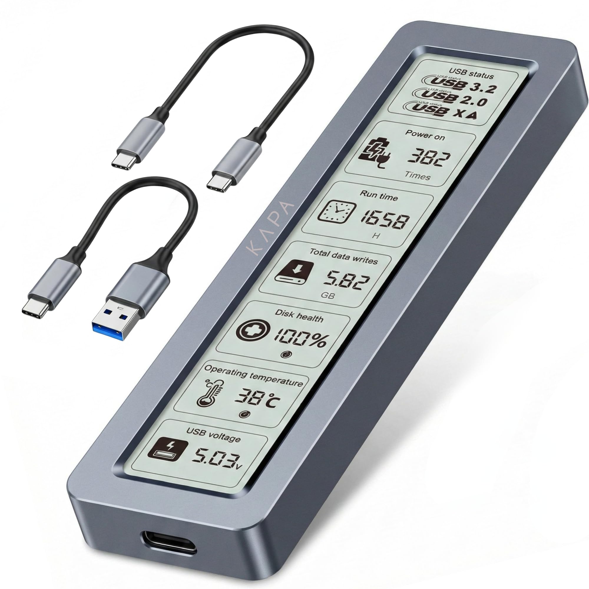 Kapa M2 Nvme SATA SSD Enclosure with LCD Display | Supports USB 3.2 10Gbps, M and B&M Keys and Size 2230/2242 /2260/2280 SSDs | Windows, Mac, Linux Support-image-45