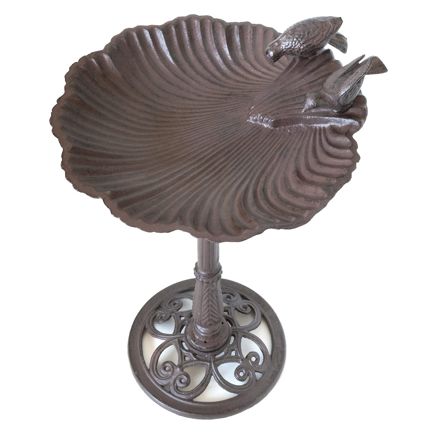 Moritz Bebedero para pájaros, 78 cm de alto, color marrón, hierro fundido, bebedero para pájaros para jardín, baño de pájaros con soporte, diseño antiguo