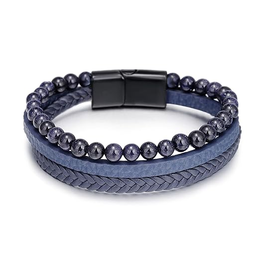 Long tiantian Leather Cuff Bracelet for Women Black Leather Wrap Bracelet Studded Boho Cuff Bracelets Handmade Splicing Bangle Bracelet Double Strand Leather Bracelet for Men