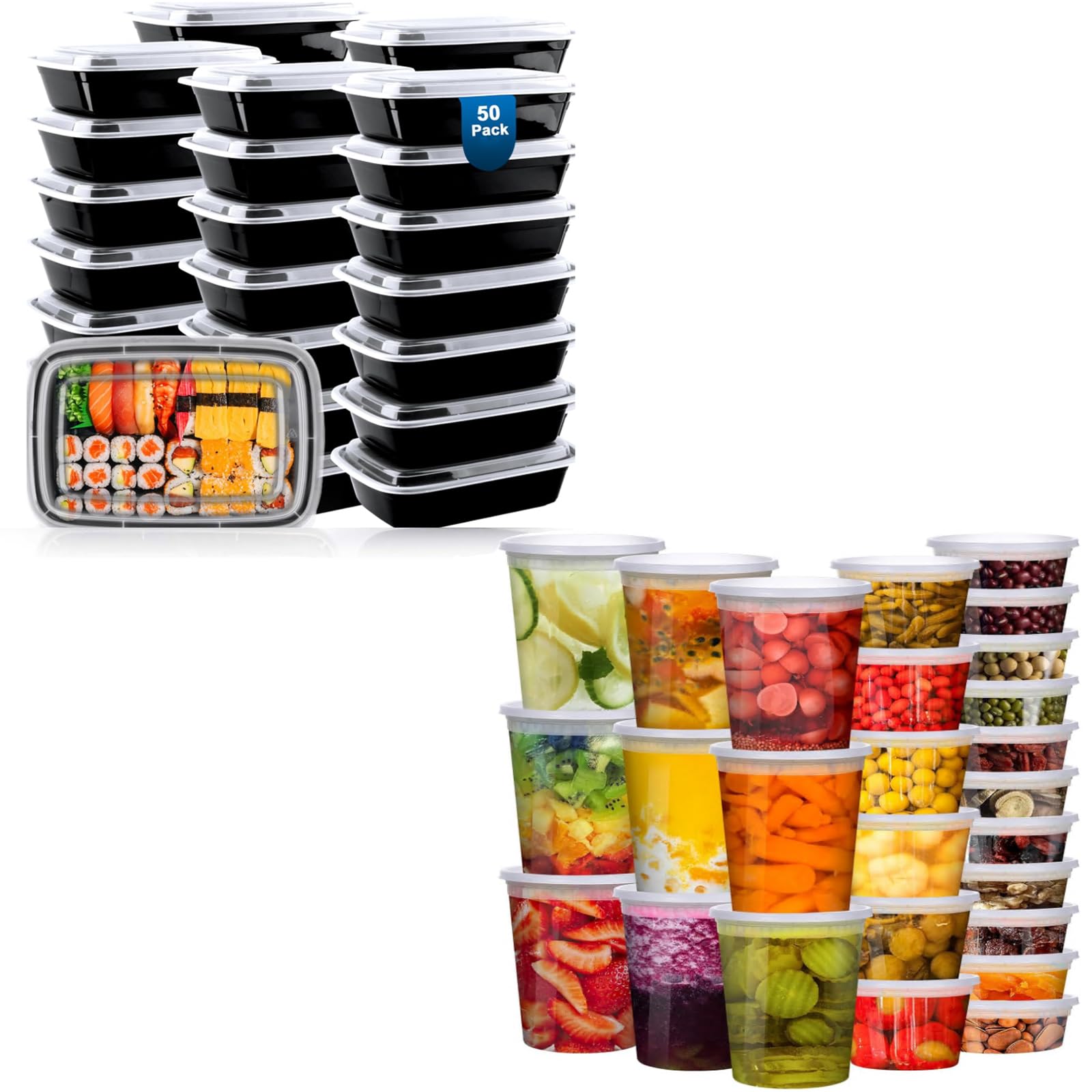 vivigu 16oz 50pack meal prep containers & 48pack deli containers