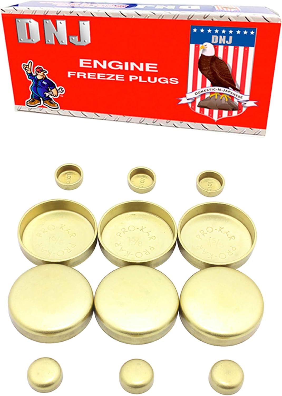 DNJ FPS1135 Brass Freeze Plug Set for 1990-1998 Chrysler, Dodge, Eagle, Plymouth Caravan, Concorde, Dynasty 3.3L V6 12V OHV 3301cc