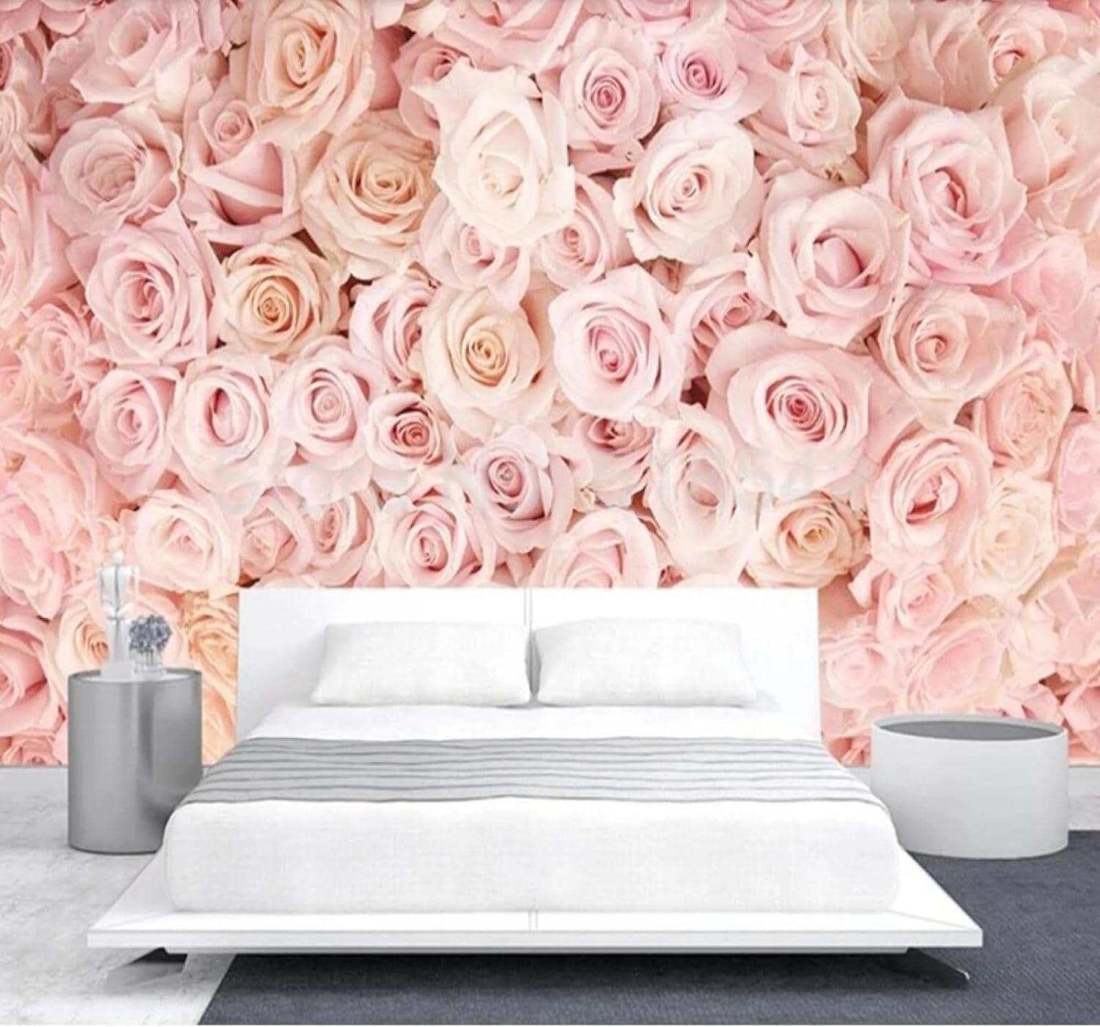 XLMING Embossed Romantic Fresh Pink Roses 3D Wallpaper Silky Texture Home Study Office Grey Dining Room Sofa Bedroom Living Room TV Backdrop-430cm×300cm