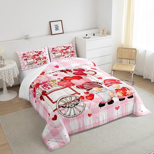 Miniatura 4 de Feelyou Juego de edredón para el día de San Valentín, tamaño matrimonial con 2 fundas de almohada, juego de edredón con temática de amor, juego de