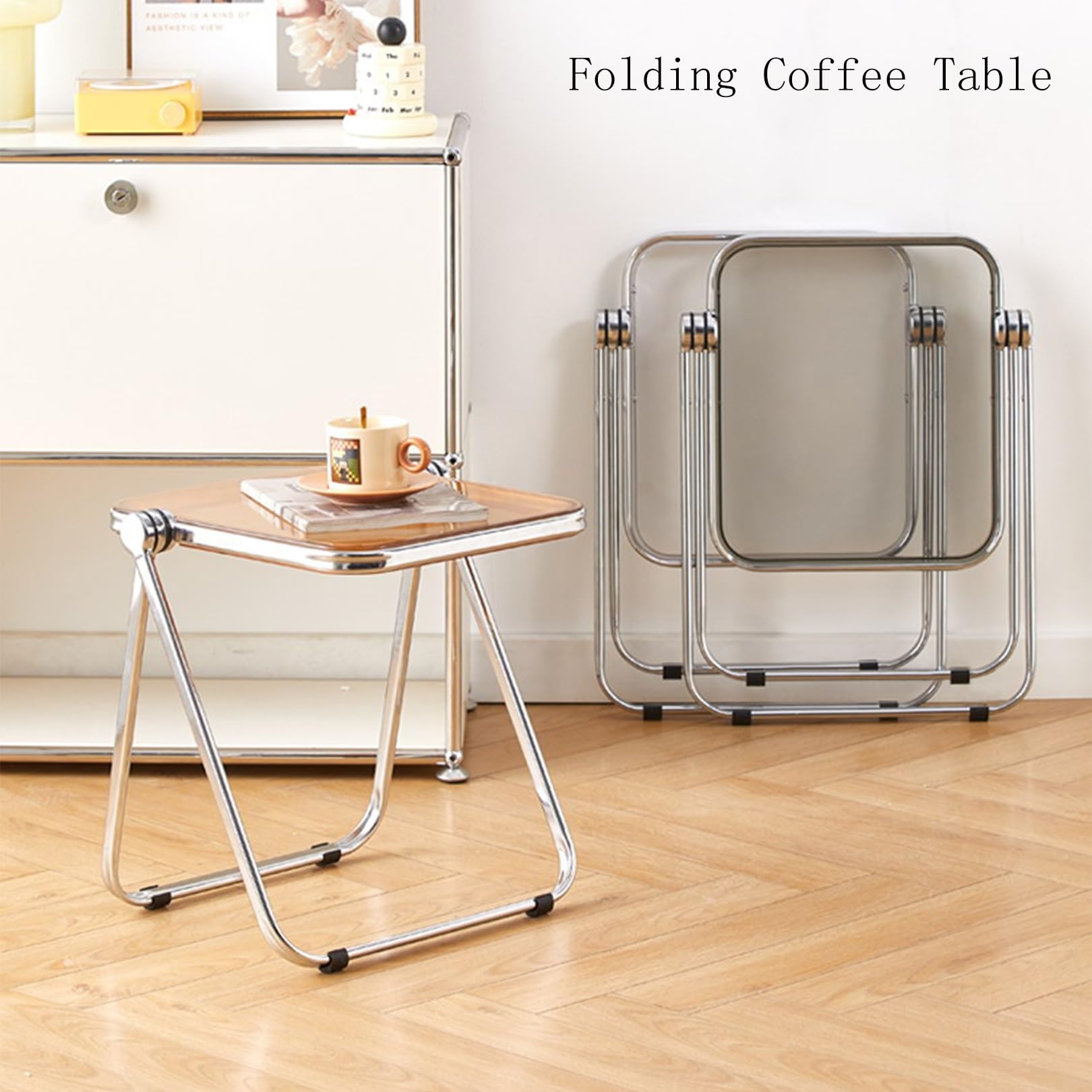 Kleiner Klapptisch, Acryl, moderner Beistelltisch, Couchtisch, Snack-Mitteltisch für Wohnzimmer, Zuhause, Büro, keine Montage erforderlich