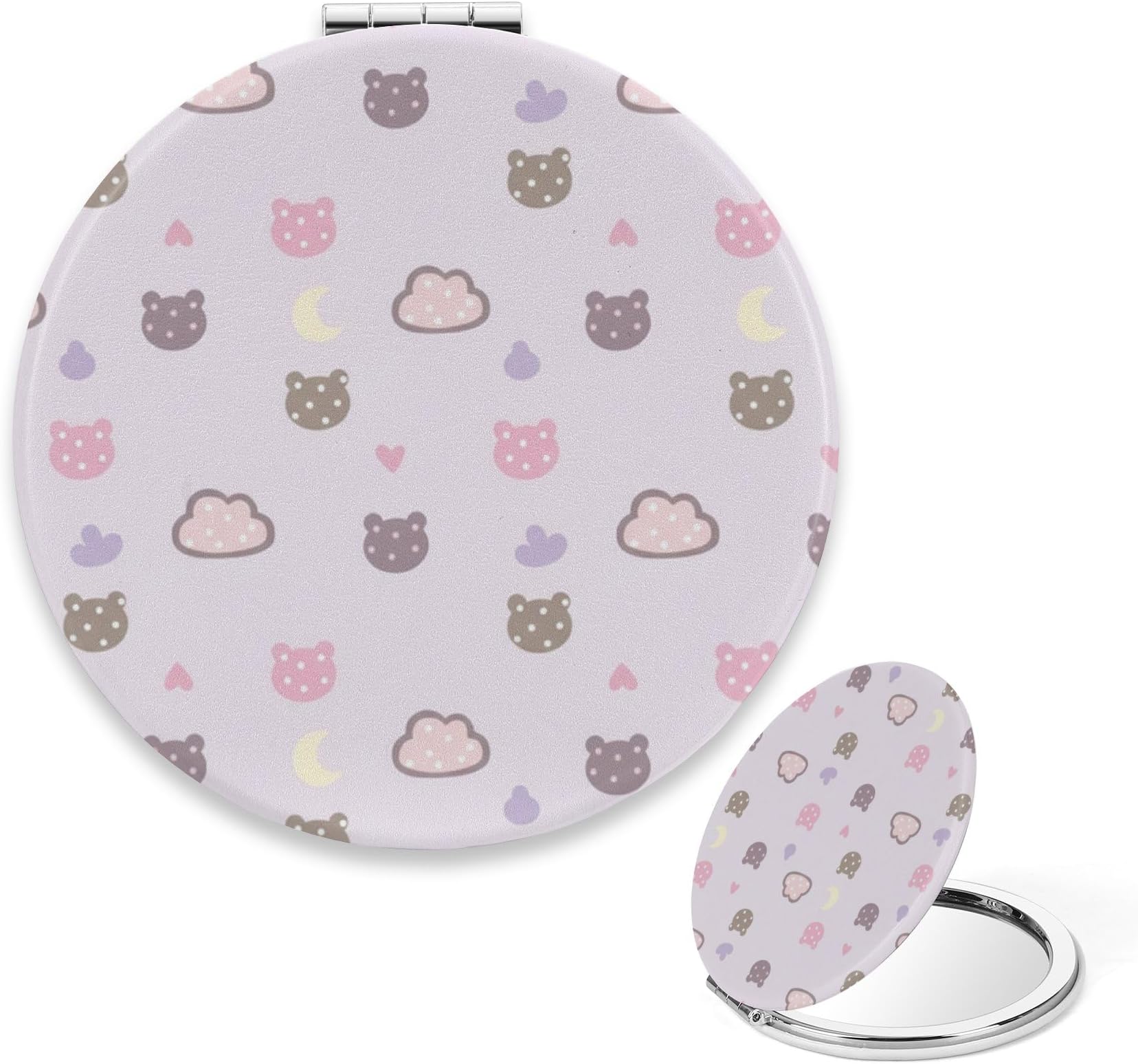 Bear Polka Dot Print Small Mirror, Cute Mini Vanity Mirror Make Up, Portable Handheld Pink Girly Things 16 Year Old Girl Mirrors