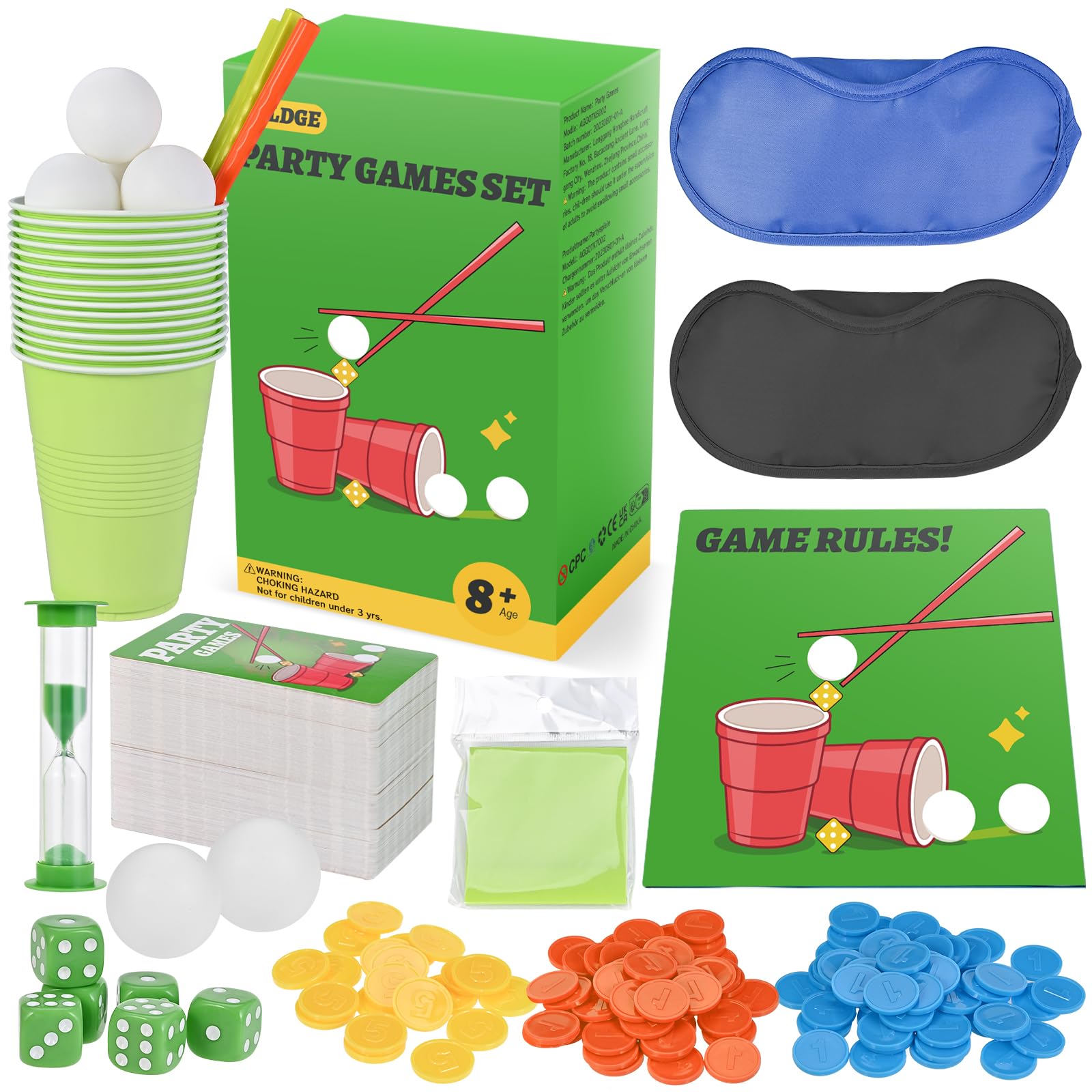 Party Game Set, Action Game for Adults - Beat Your Friends at 160 Challenges, Card and Board Game for Kids and Adults Perfect for Family Party Night