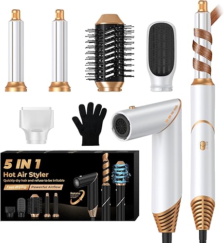 Miniatura 11 de Cepillo secador de pelo de 5 en 1, cepillo secador de pelo con estilizador de aire desmontable, estilizador mágico de iones negativos, cepillo de