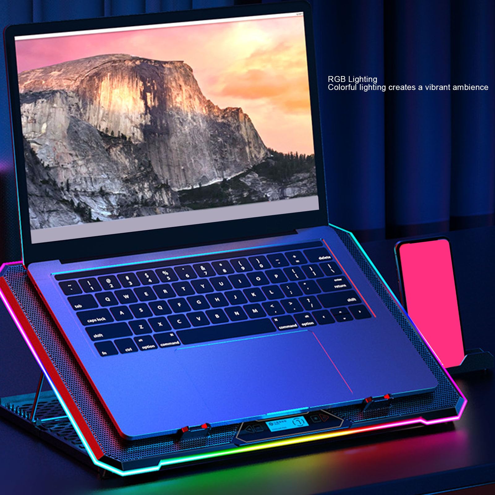 Tonysa Enfriador de Portátil para Videojuegos, Refrigeración Potente, 8 Niveles de Ajustable, Luces RGB para Ordenador Portátil de 12-19 Pulgadas para Jugadores, Metal ABS (14 Aficionados)