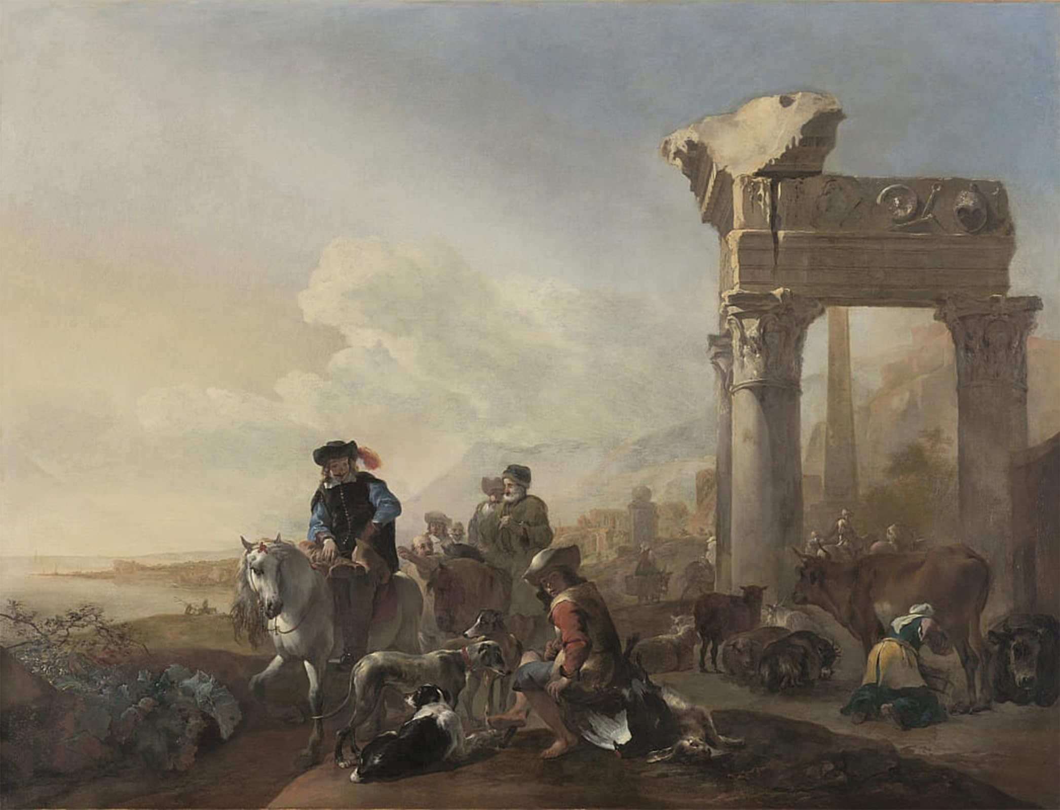 ARTXLXXBN Famous Prints Artwork Pictures Poster Painting Art Hunters Near Ruins by Jan Baptist Weenix Artwork Landscape Pictures for Home Decor 60x90cm
