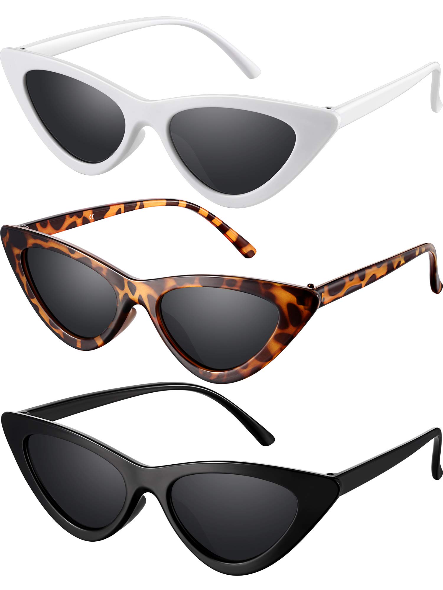 Weewooday3 Pairs Vintage Narrow Cat Eye Sunglasses Plastic Frame Cateye Sunglasses for Women Favors