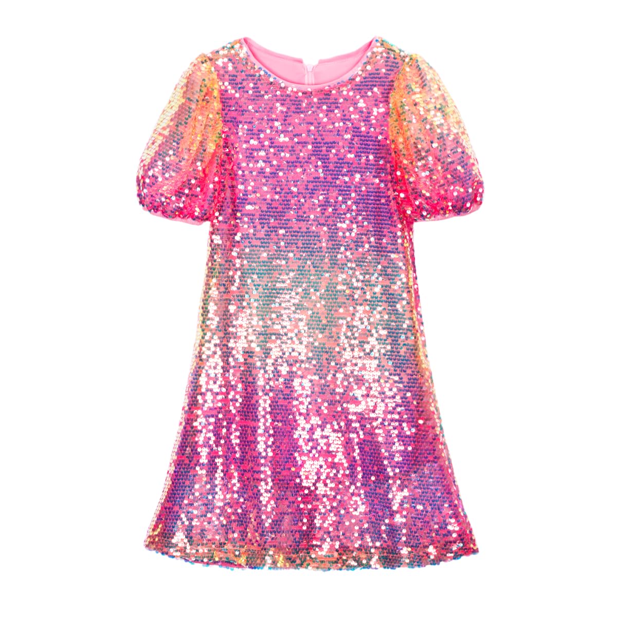 WELAKEN Girls Sparkly Sequin Dress Puff Sleeve for Kids Party Birthday