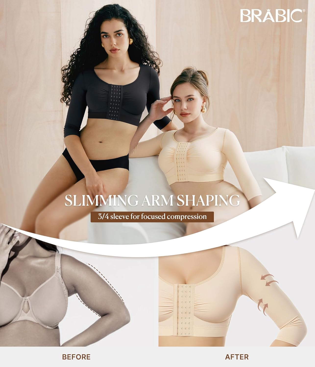 BRABIC Upper Arm Shaper for Women Fajas Post Surgery Compression Sleeves Front Closure Bra Arm Lipo Shapewear Tops - Image 5