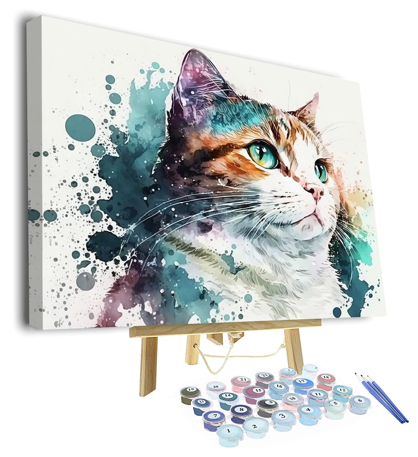TISHIRON Pittura fai da te di gatto con i numeri per adulti e principianti, con pennelli e pigmenti acrilici, animali, kit di pittura con numeri per adulti su tela, pittura ad olio e artigianato per
