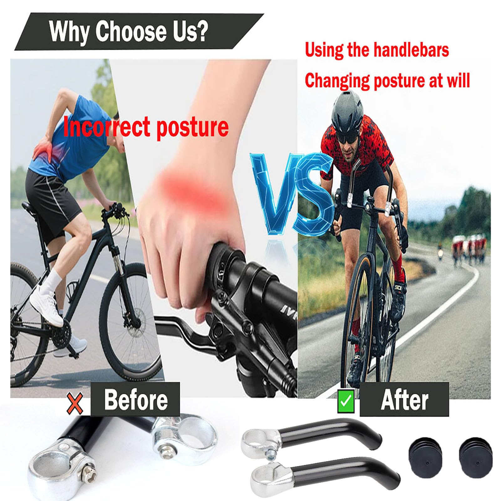 Poignées Vélo Ergonomiques – Larges, Caoutchouc, Grips Alu, 2 Pièces