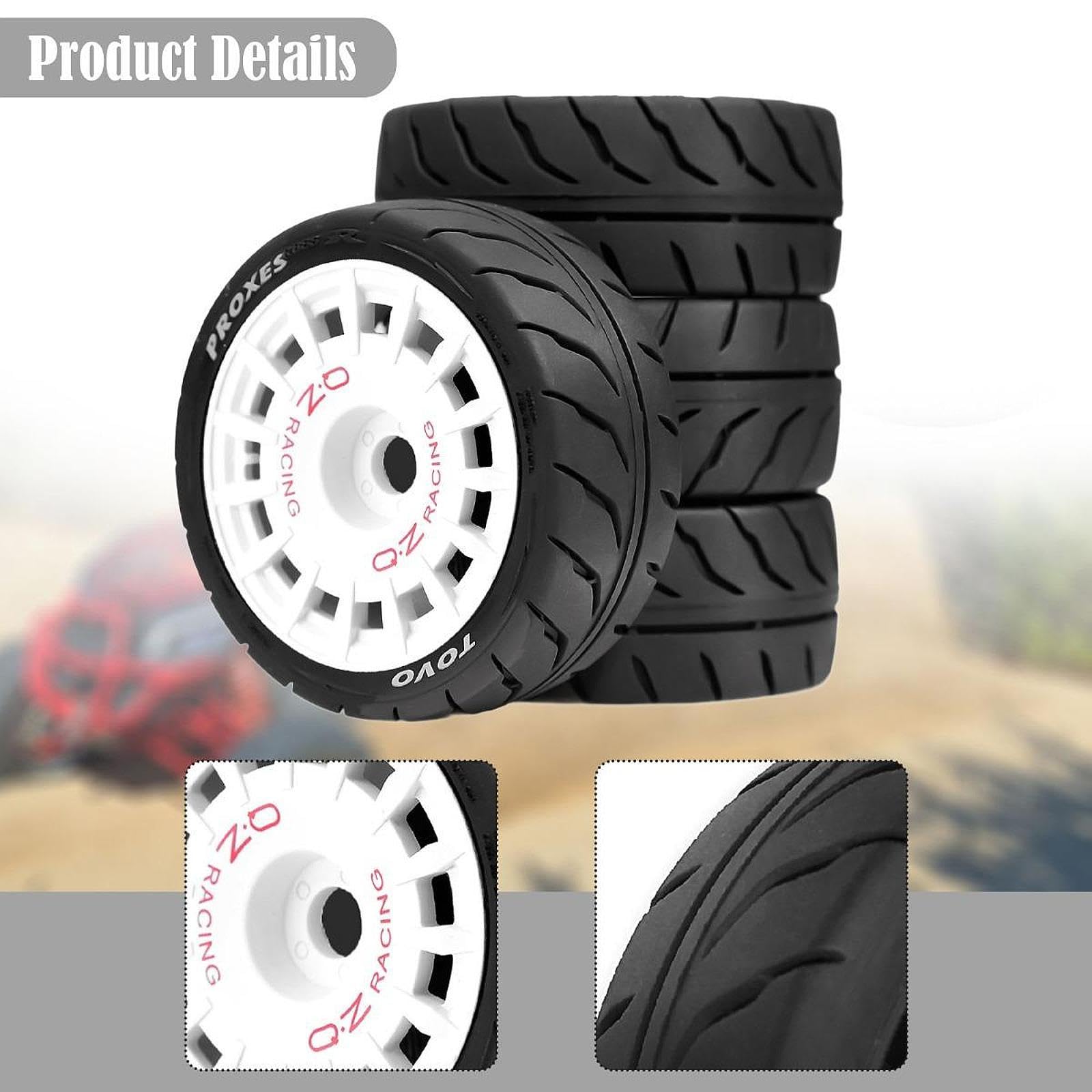 Gomme per Auto RC 4 Pezzi Gomme da Rally per Modelli 1/10 Scalo Materiale PP Resistente Adatto per Gare Fuoristrada E Terreni Accidentati, Bianco