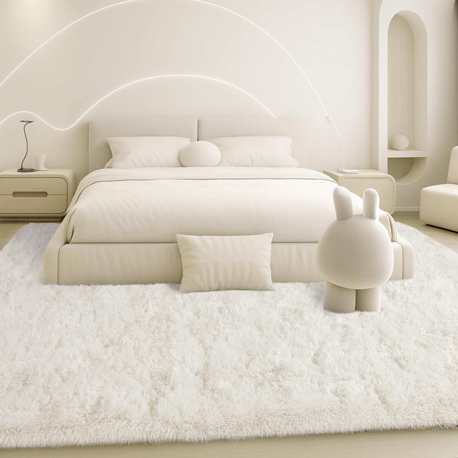 Mtandyx 8x10 Area Rugs Living Room Cream White Large Plush Fluffy Bedroom Carpet Non-Slip Upgraded Indoor Thick Soft