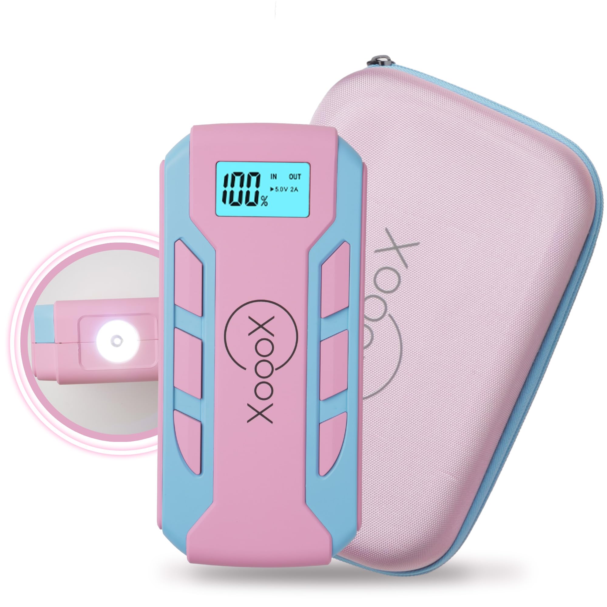 XoooX Kit di avviamento per batteria portatile per auto, con cavi di avviamento, luce LED e custodia; batteria di avviamento da 12 V; caricabatterie portatile per dispositivi USB/USB-C